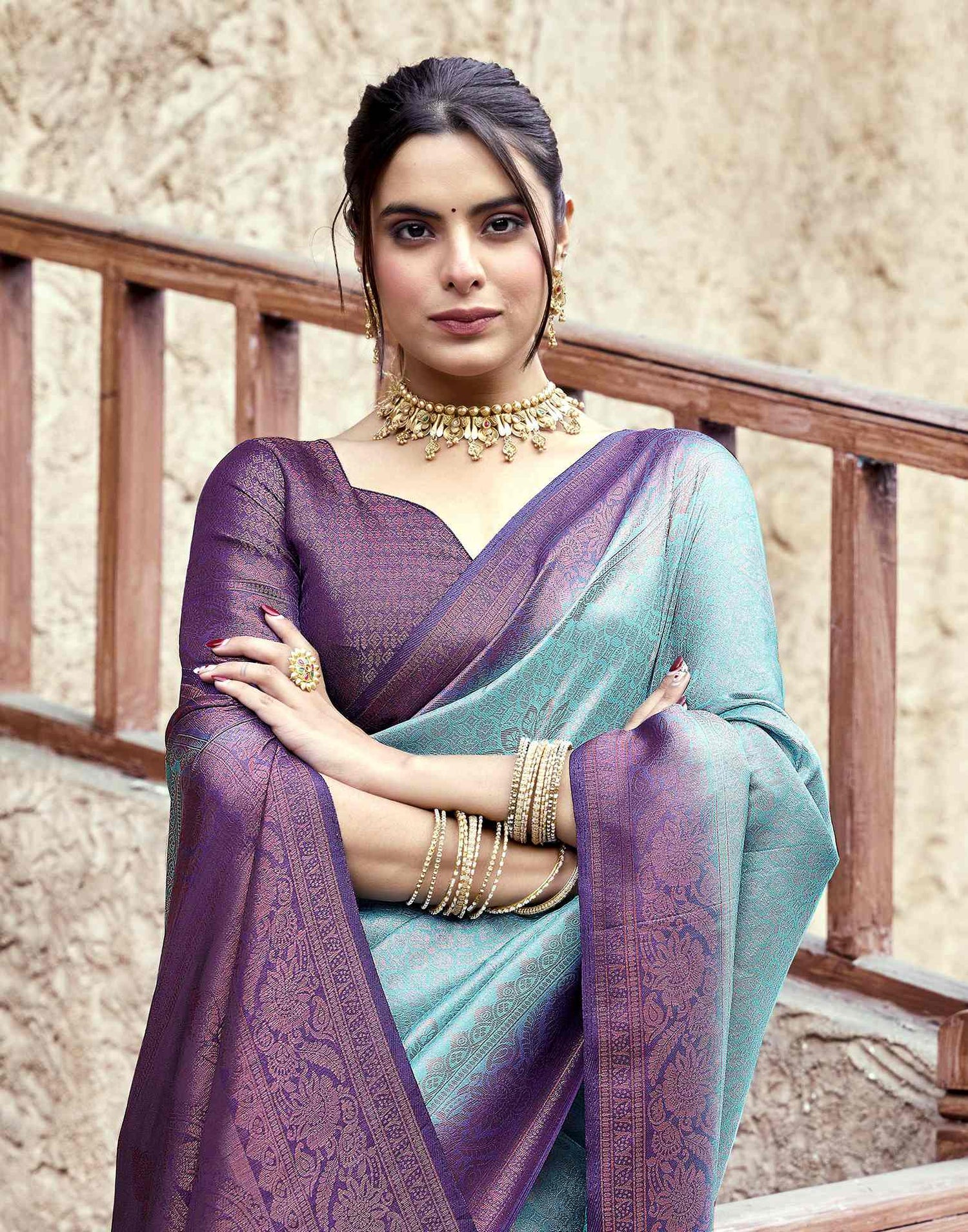 Dark Purple Silk Woven Kanjivaram Saree
