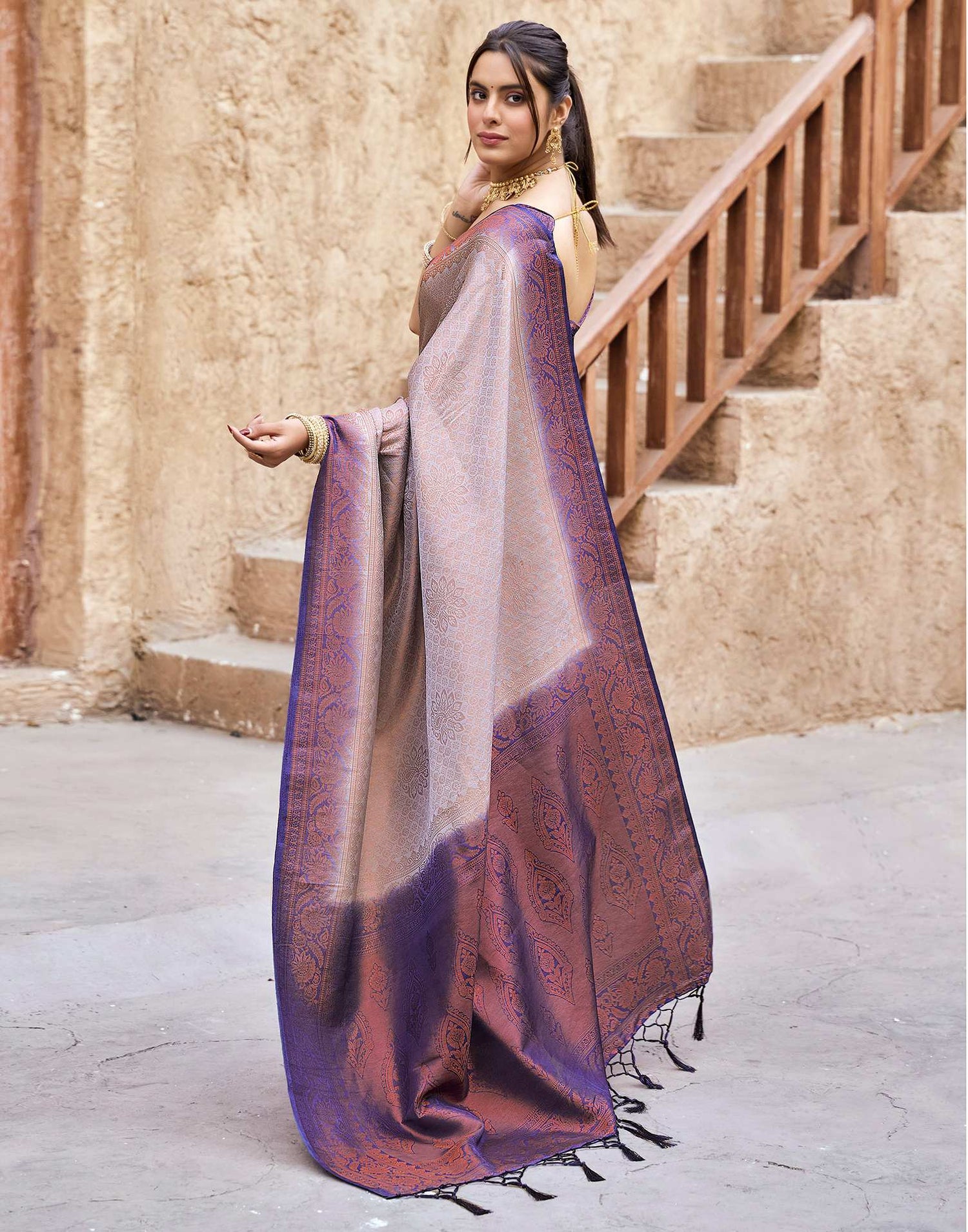 Dark Purple Silk Woven Kanjivaram Saree