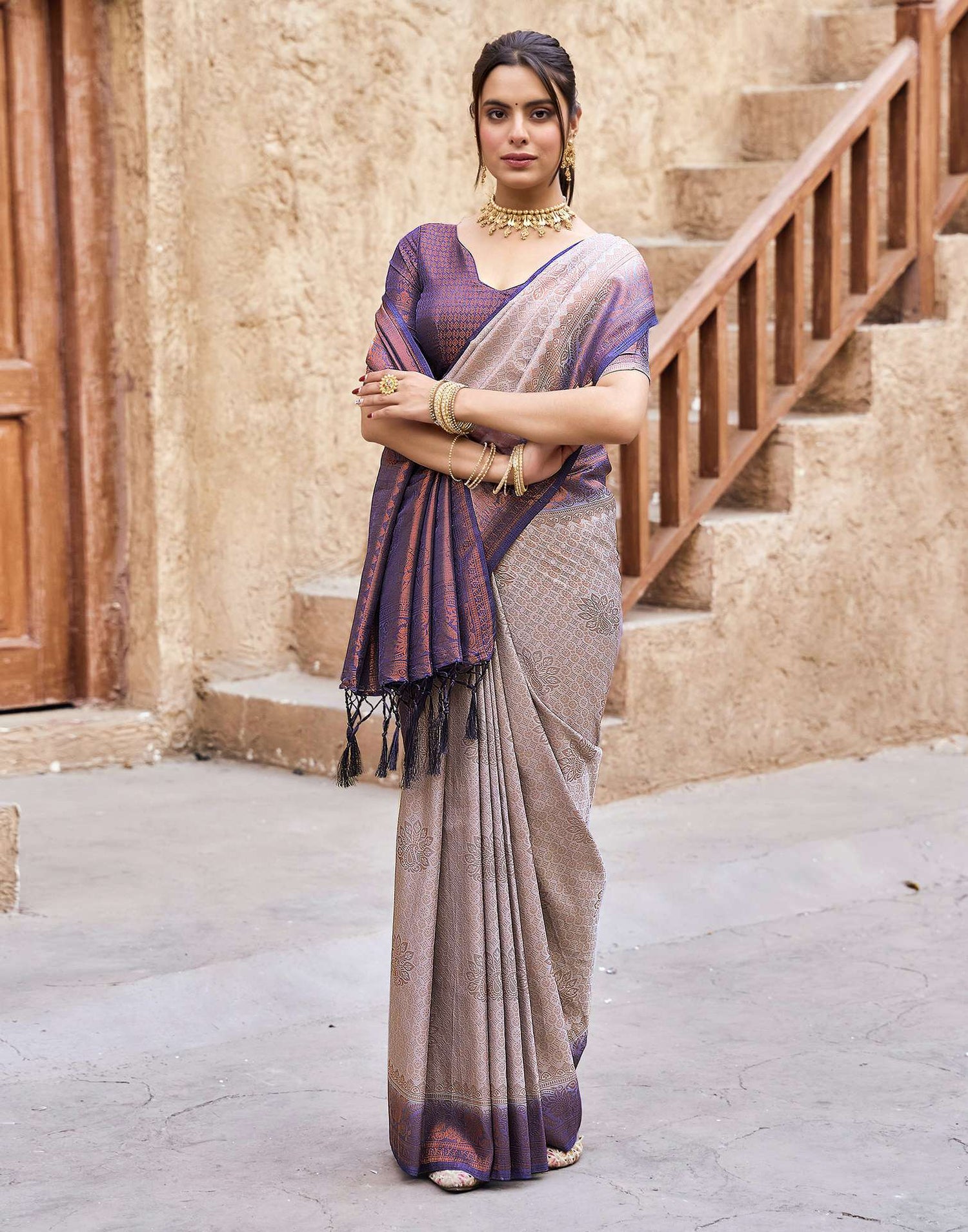 Dark Purple Silk Woven Kanjivaram Saree