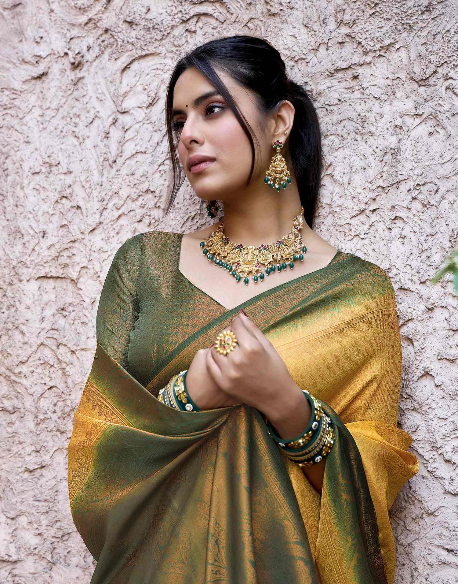 Dark Green Silk Woven Kanjivaram Saree