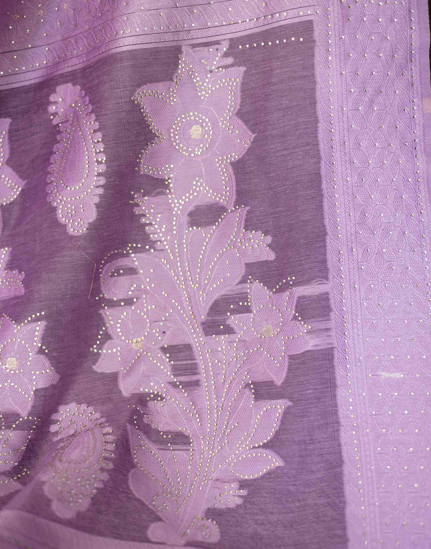 Light PurPle Chanderi Floral Printed Saree