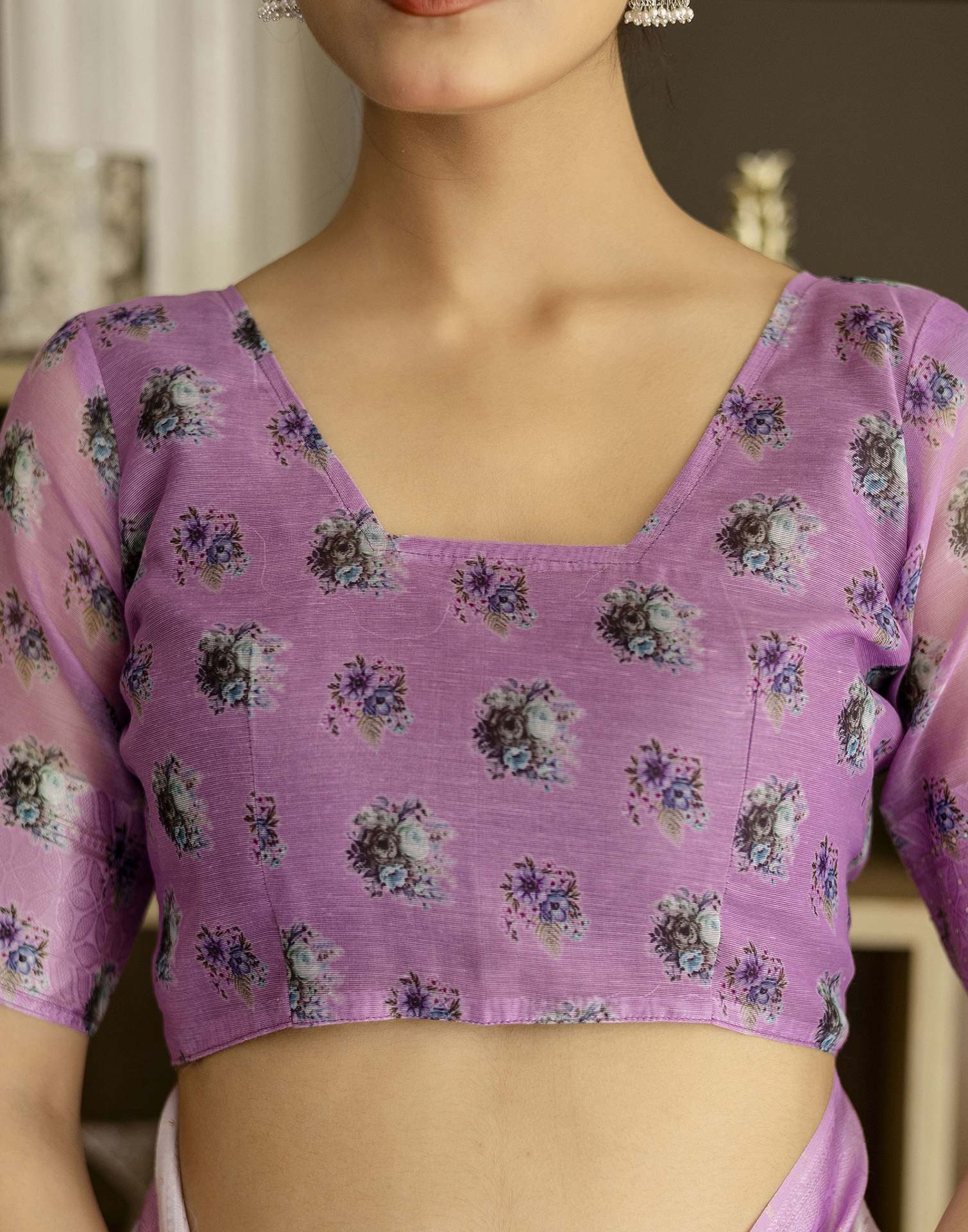 Light PurPle Chanderi Floral Printed Saree