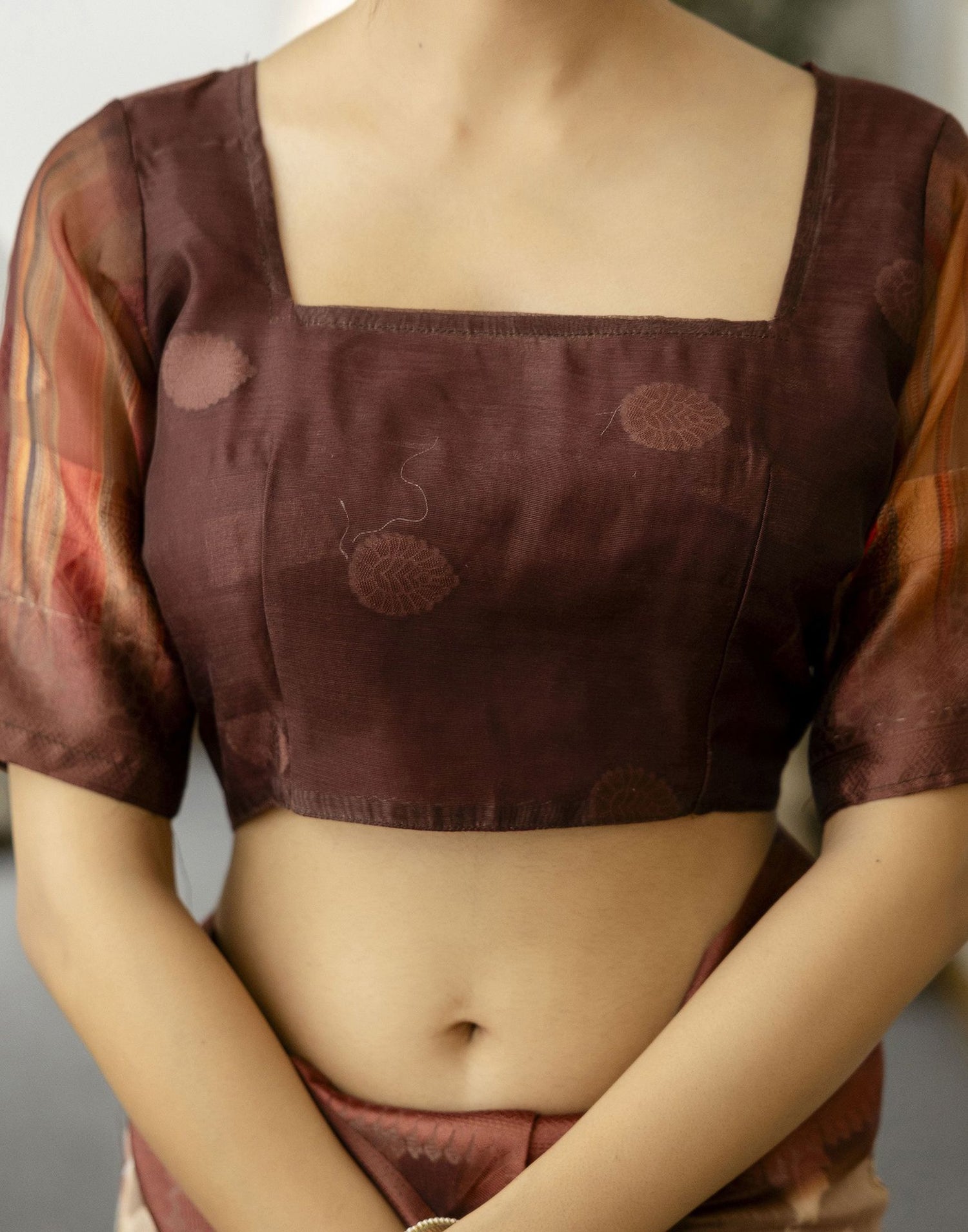 Beige Chanderi Floral Printed Saree