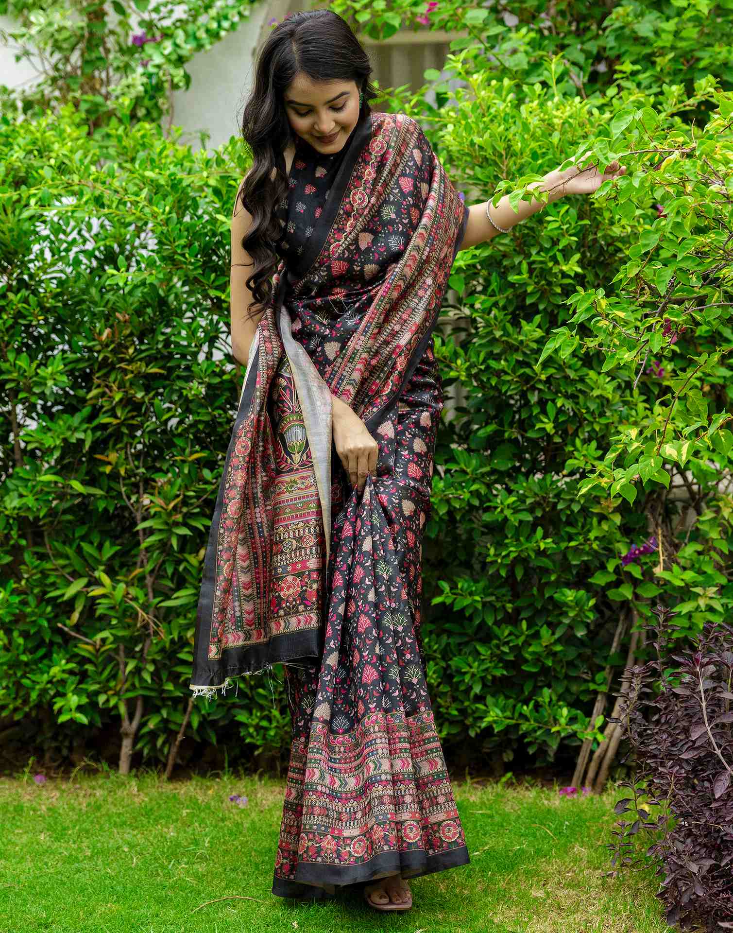 Black Silk Printed Saree