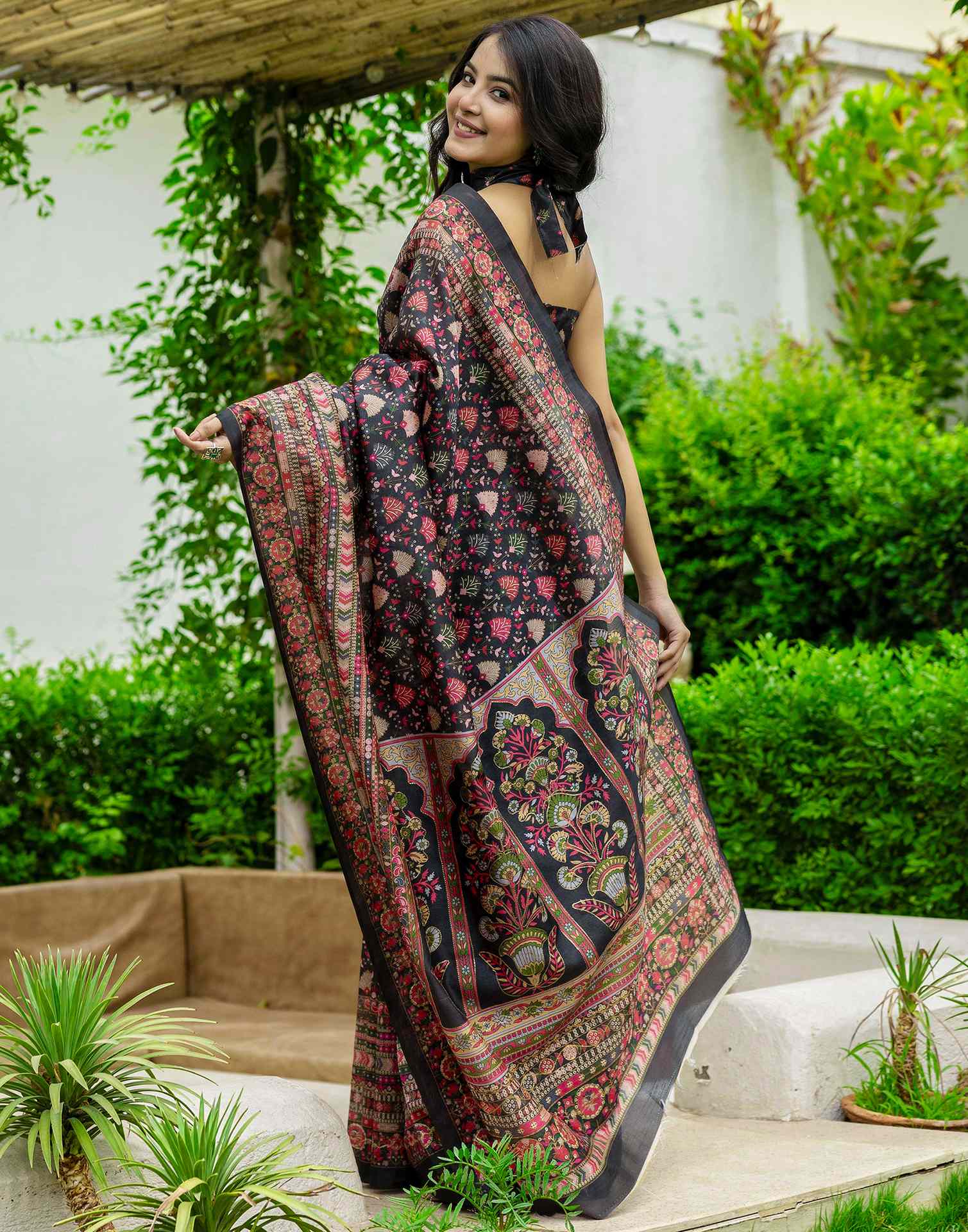 Black Silk Printed Saree
