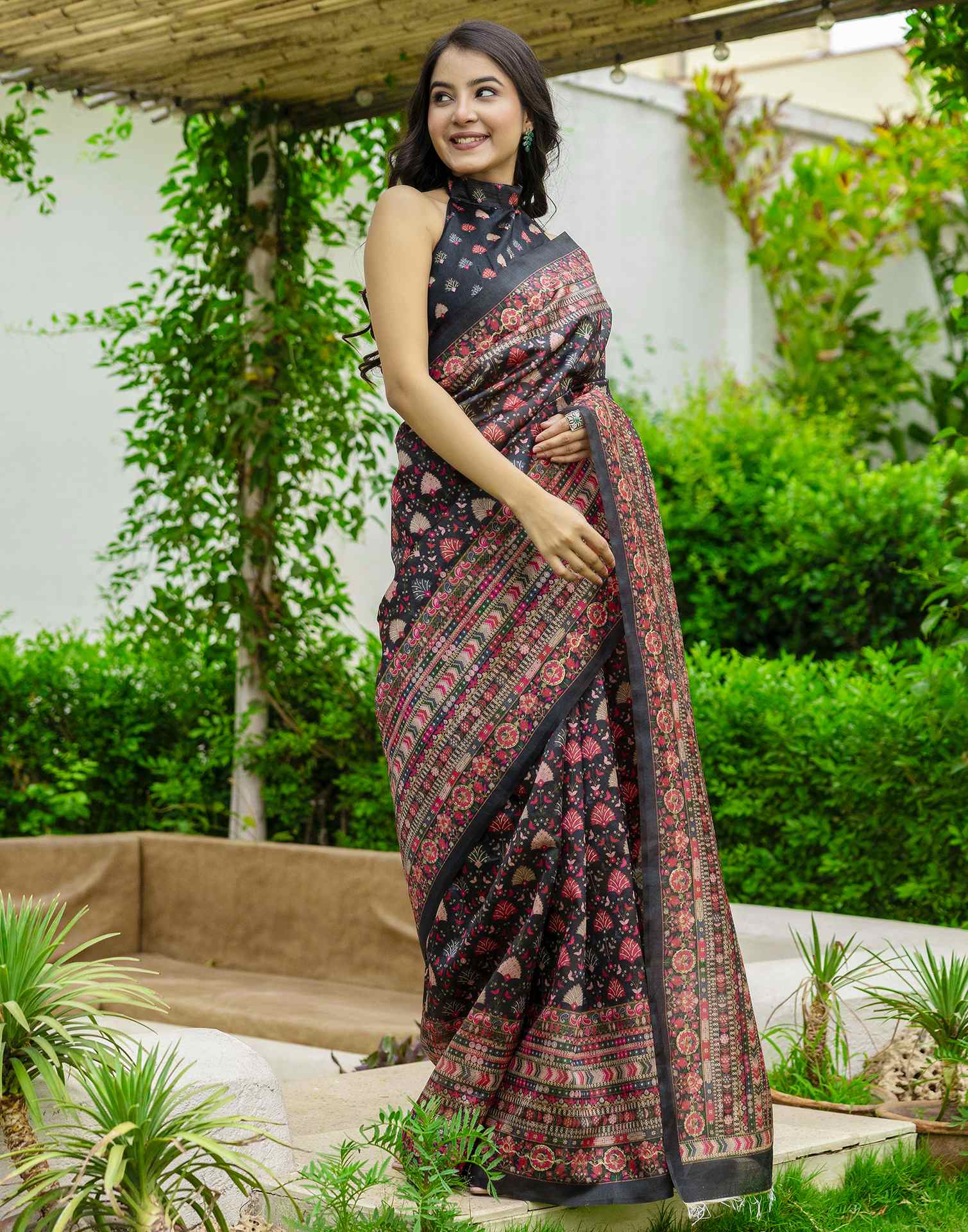 Black Silk Printed Saree