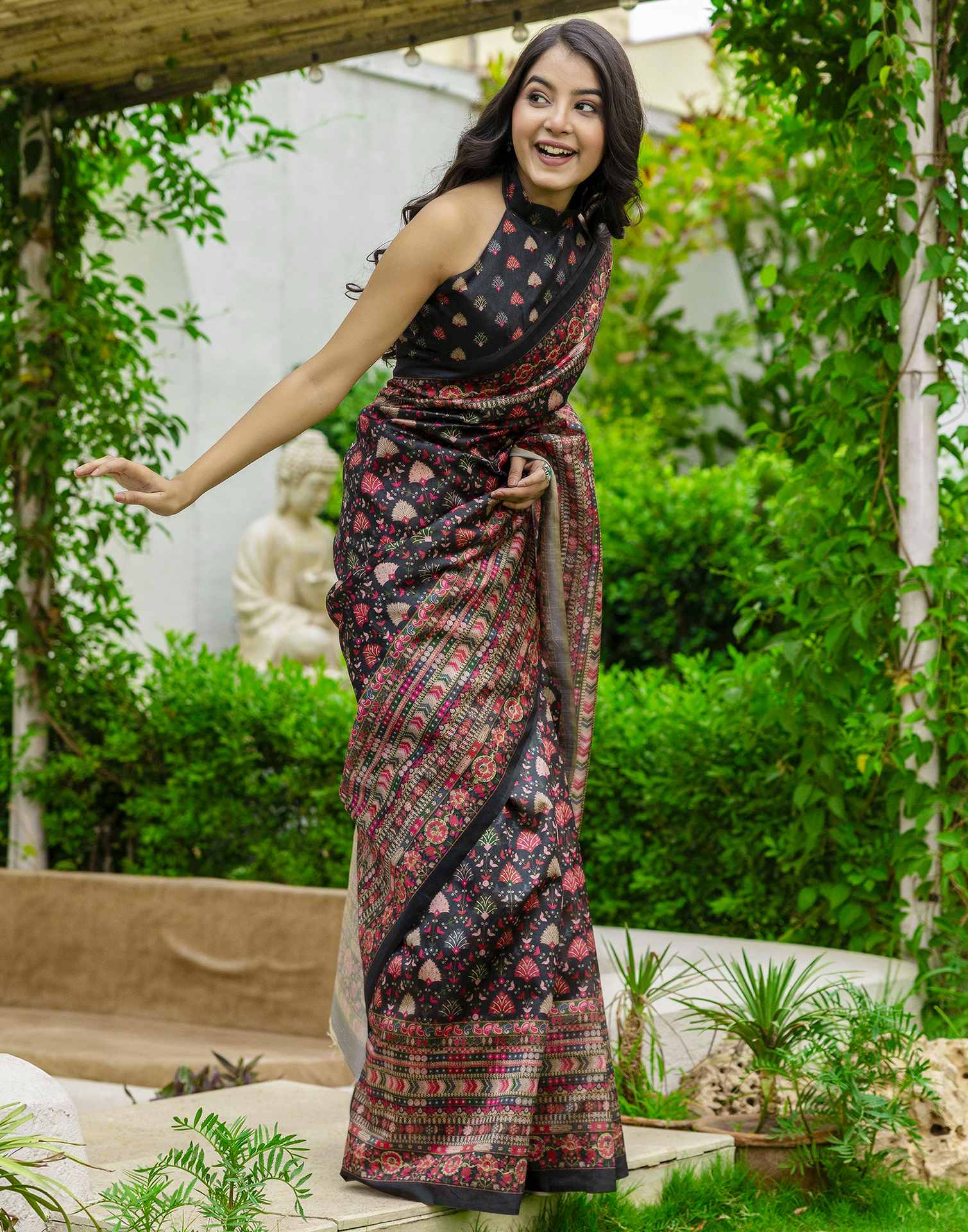 Black Silk Printed Saree