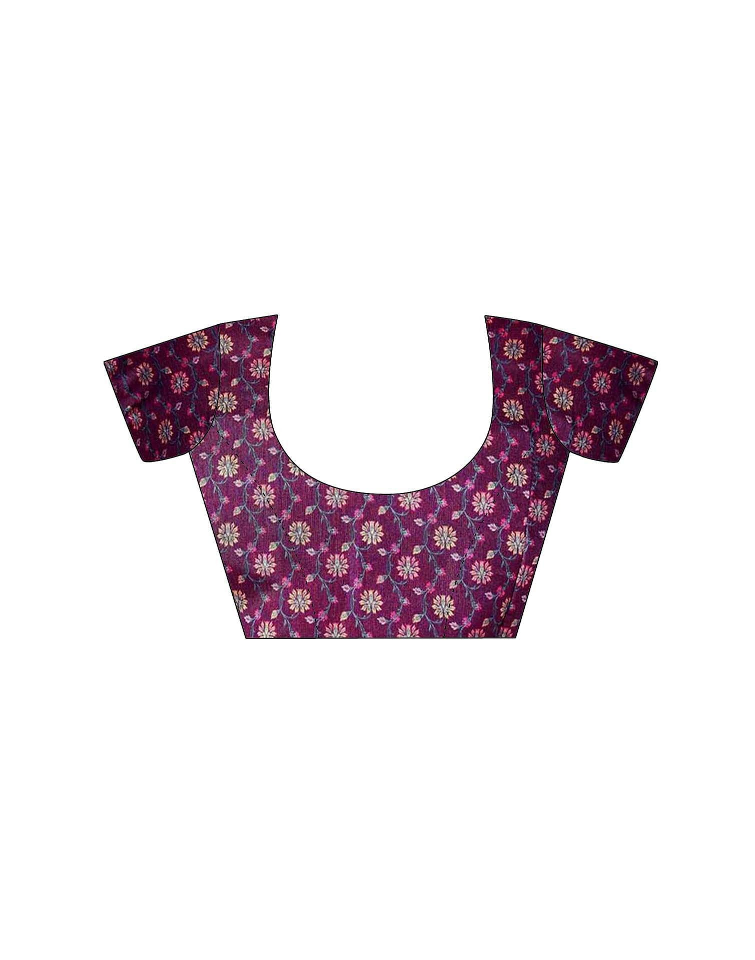 Dark Wine Silk Floral Printed Saree
