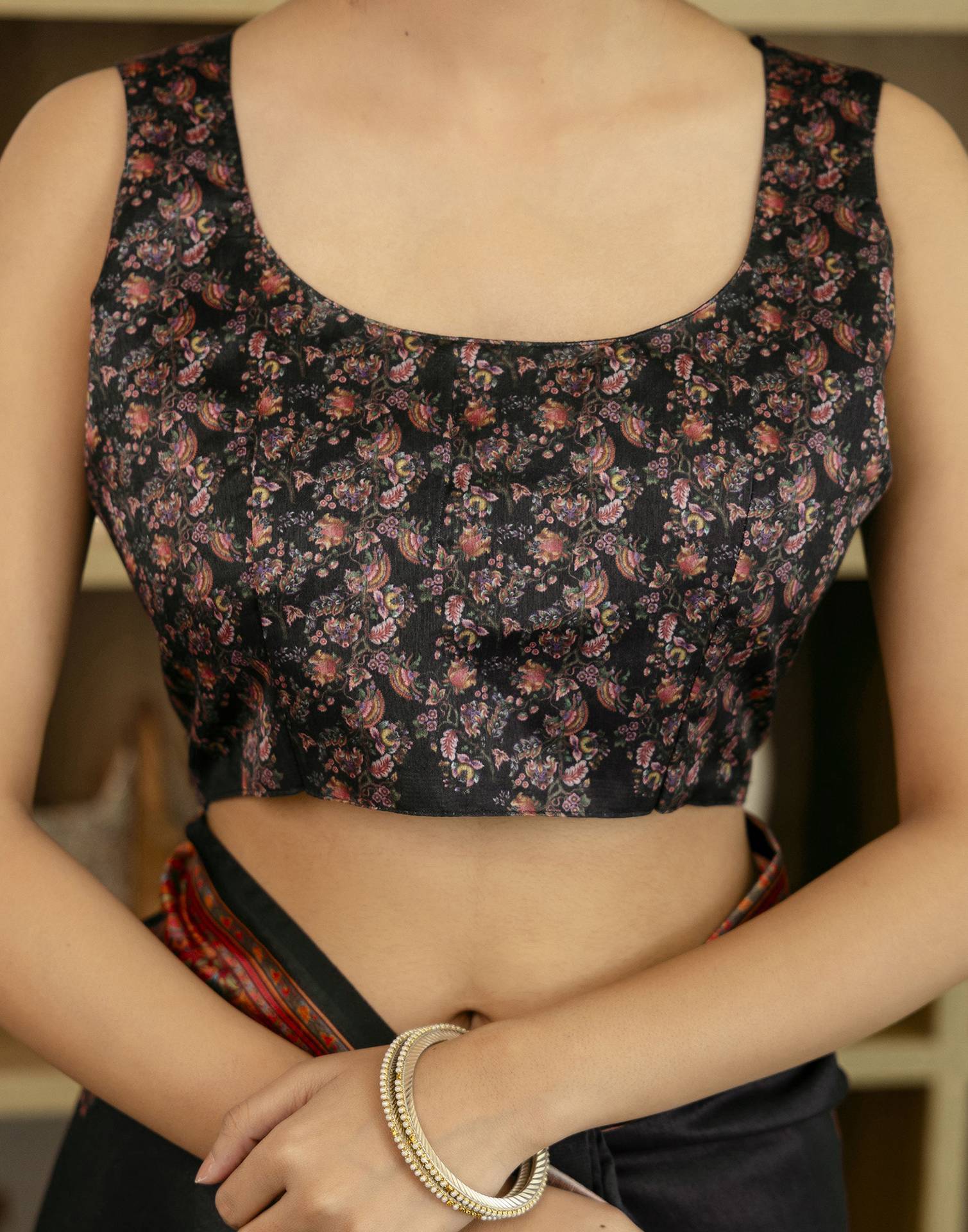 Black Silk Floral Printed Saree