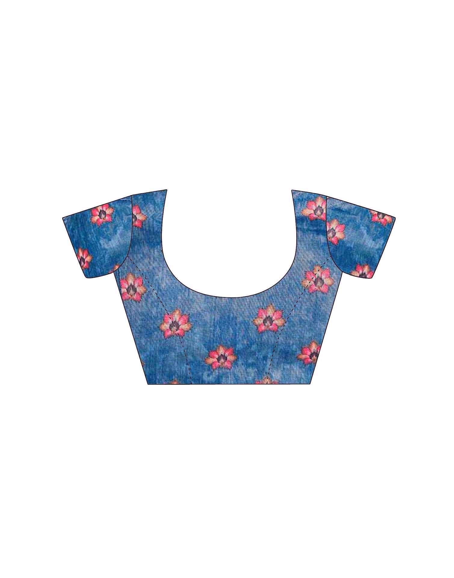 Blue Chanderi Floral Printed Saree