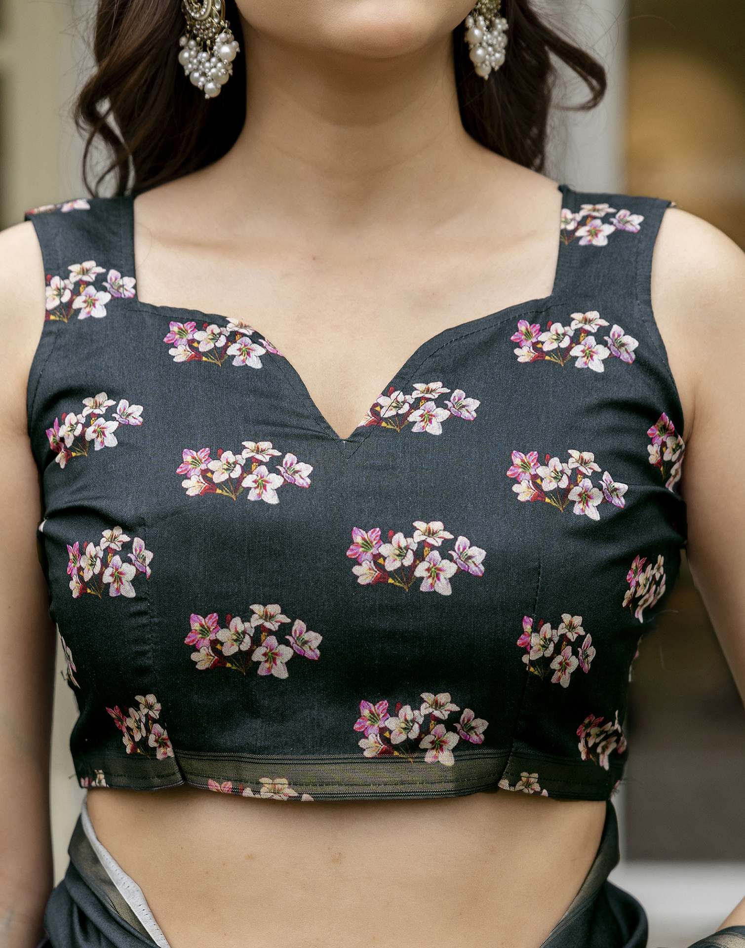 Dark Bottle Green Silk Floral Printed Saree