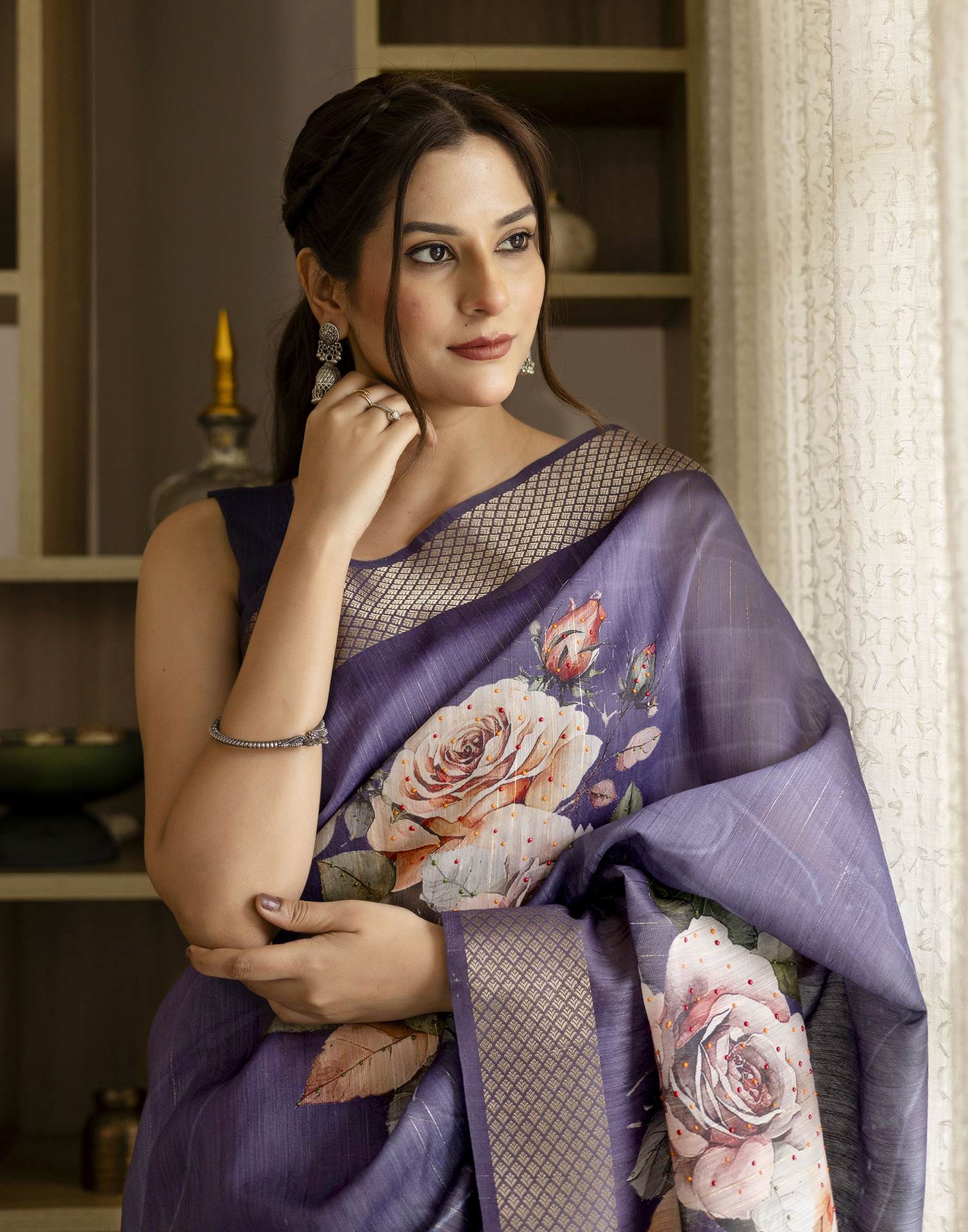 Dark PurPle Simmer Floral Printed Saree
