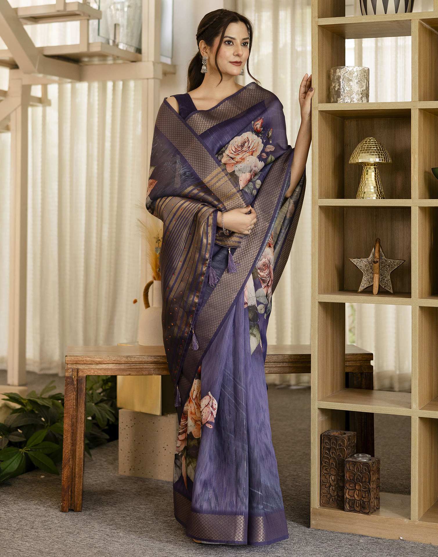 Dark PurPle Simmer Floral Printed Saree