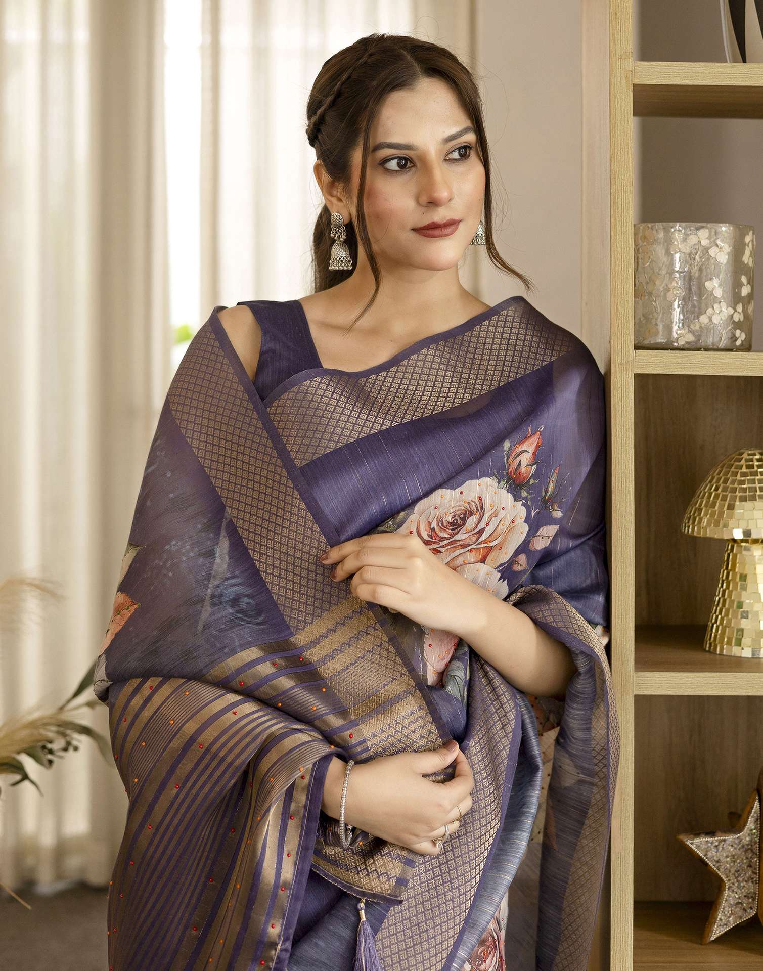 Dark PurPle Simmer Floral Printed Saree