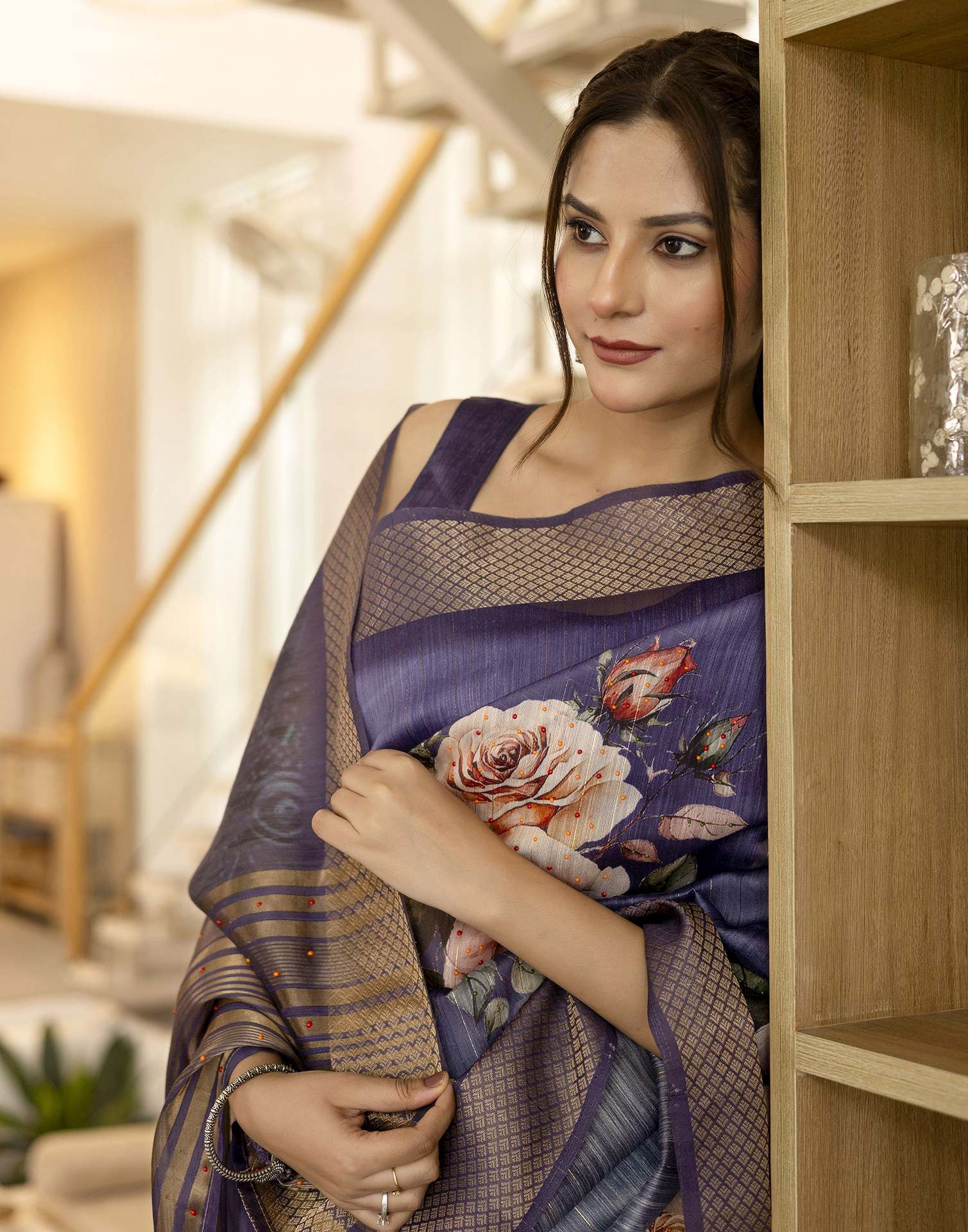 Dark PurPle Simmer Floral Printed Saree