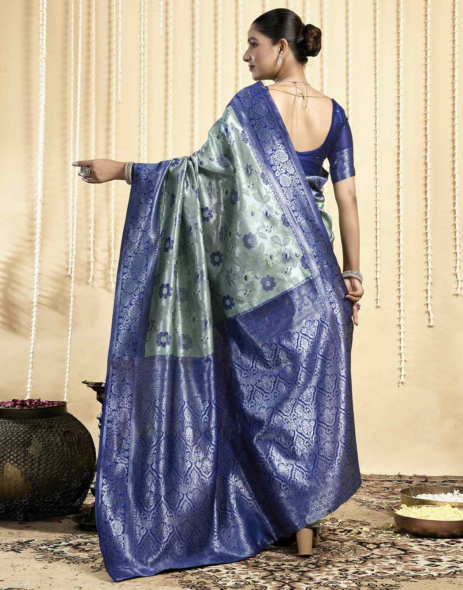 Pista Green Silk Woven Saree