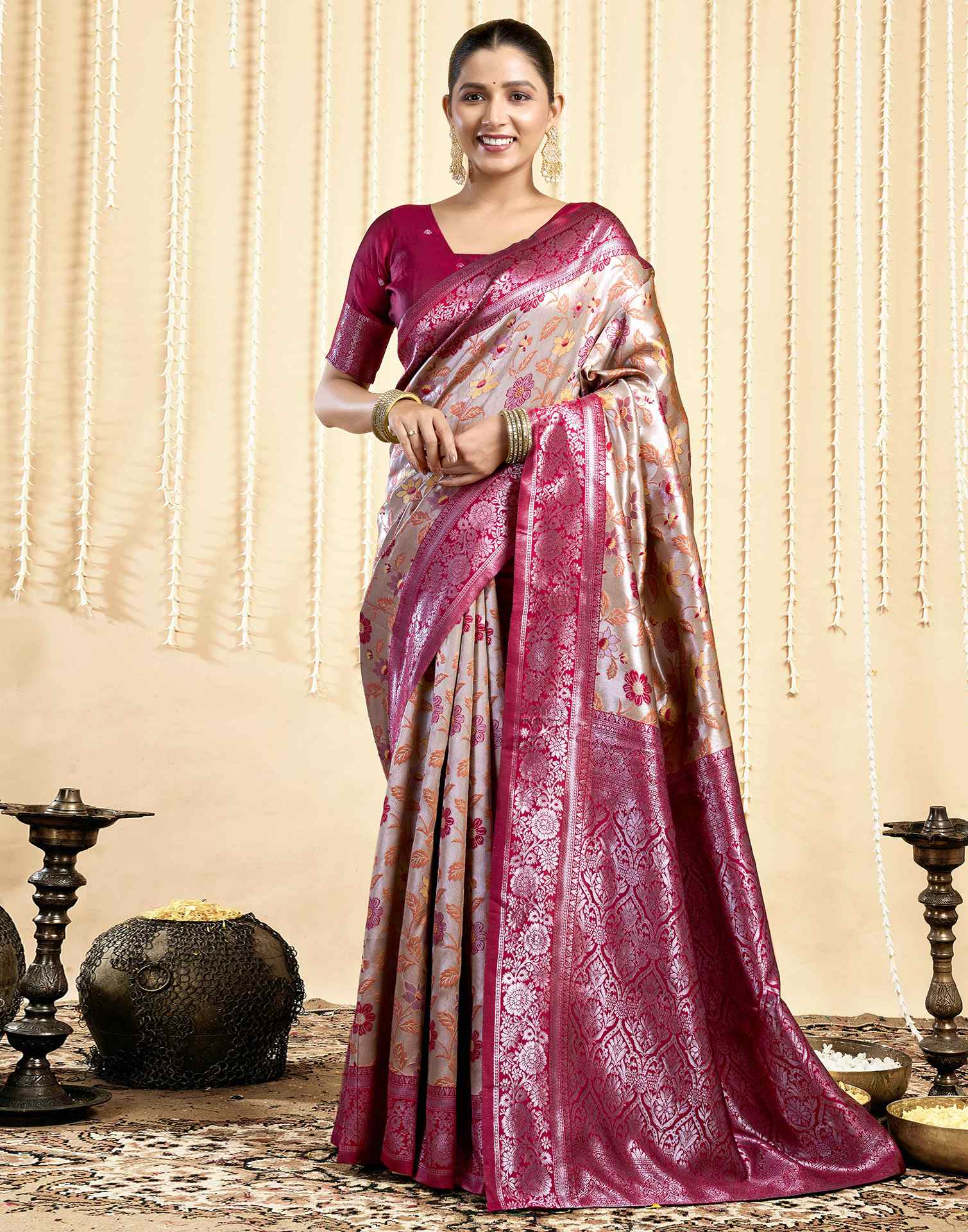 Dark Beige Silk Woven Saree