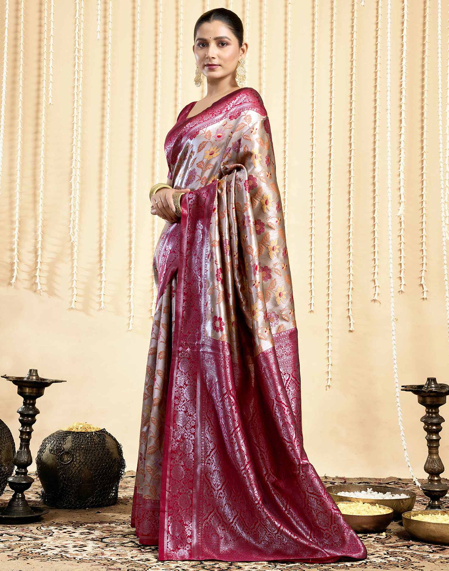 Dark Beige Silk Woven Saree