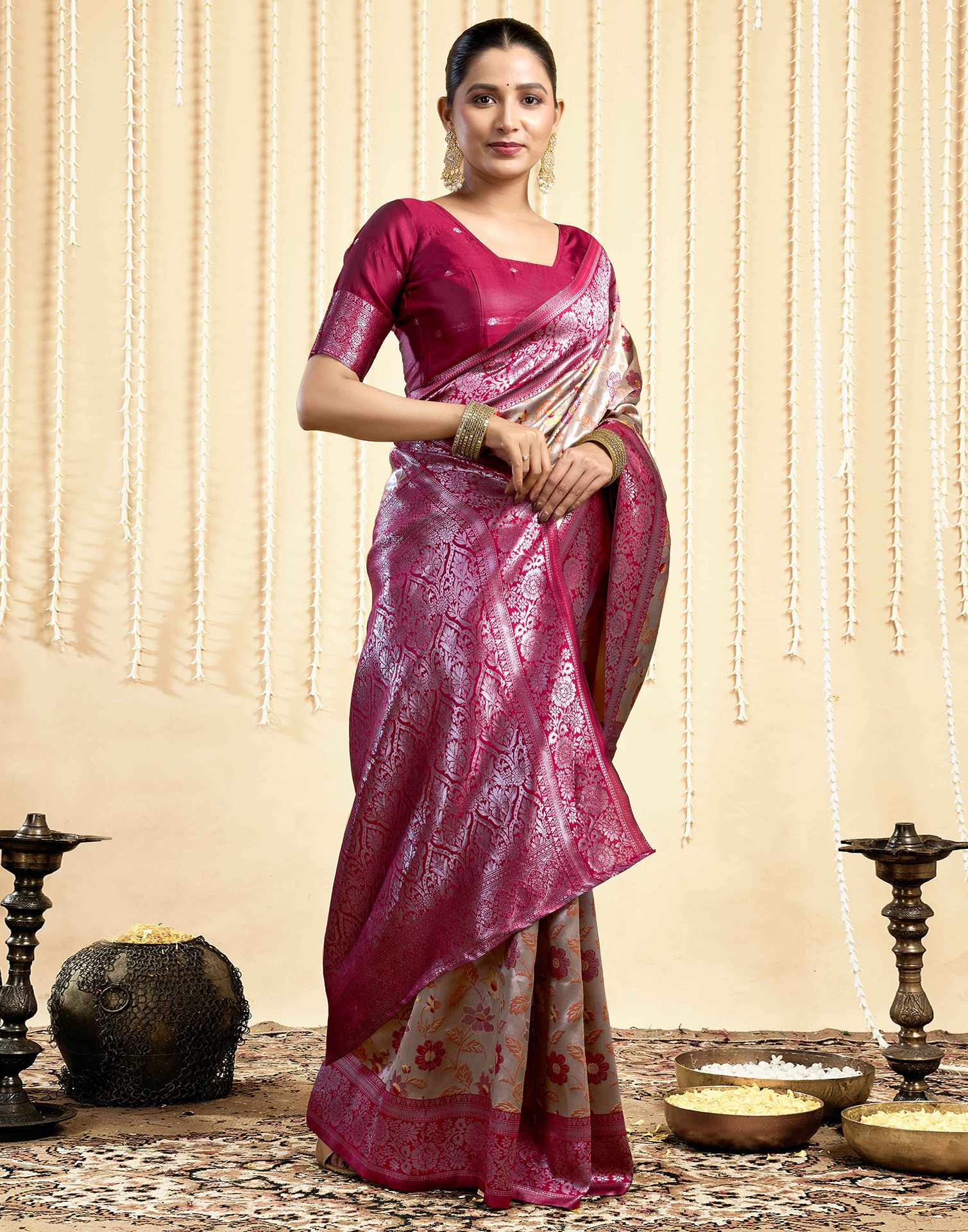 Dark Beige Silk Woven Saree