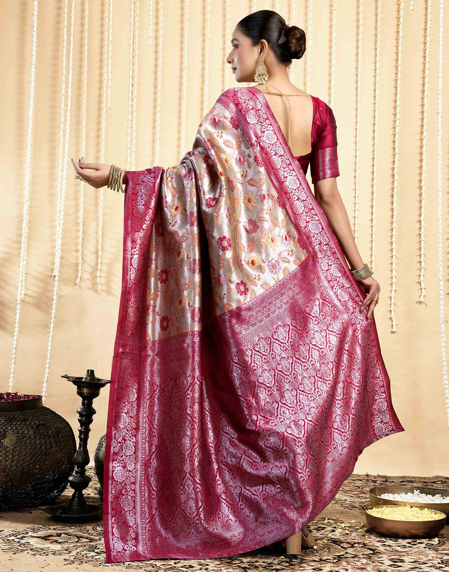 Dark Beige Silk Woven Saree