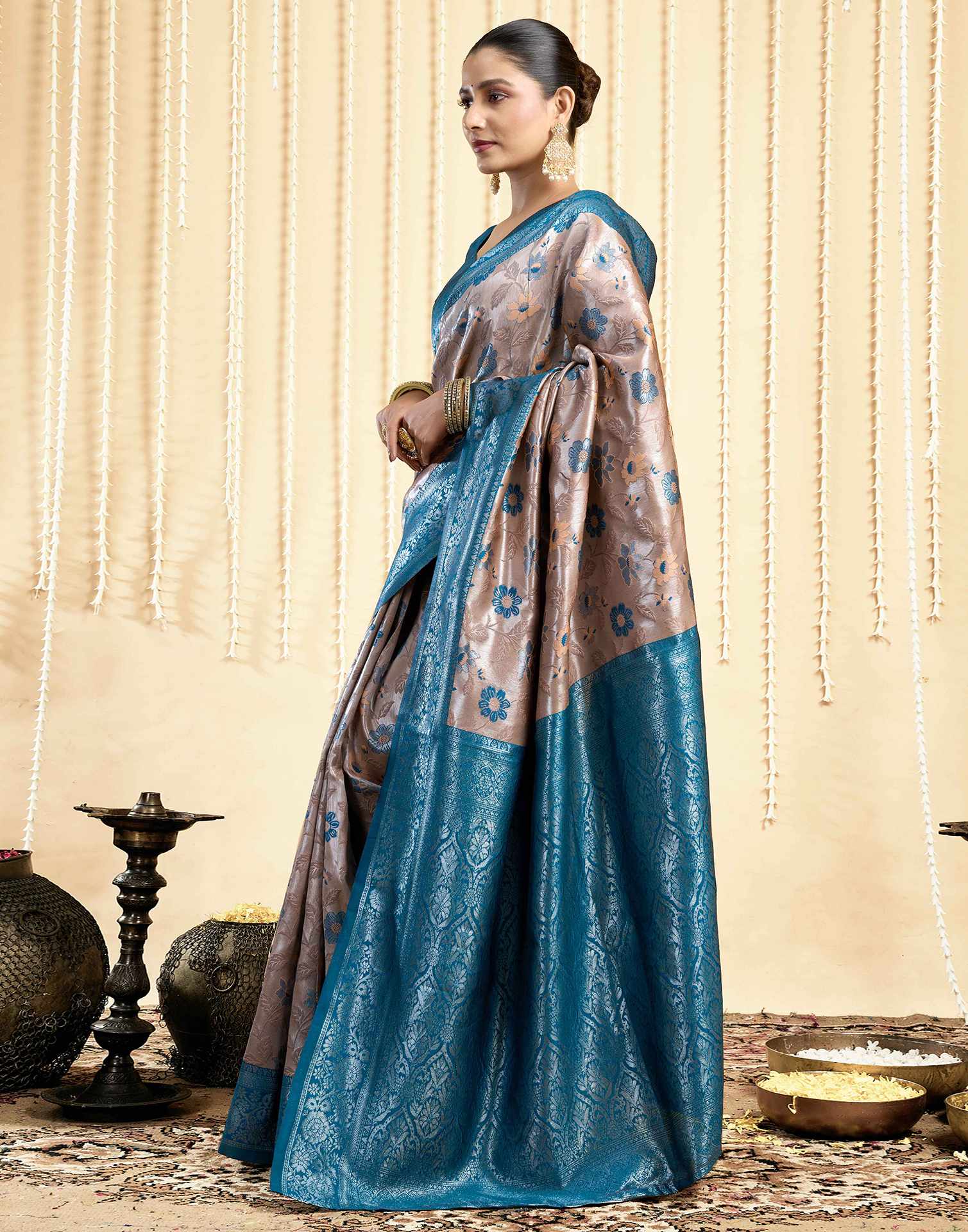 Dusty Beige Silk Woven Saree