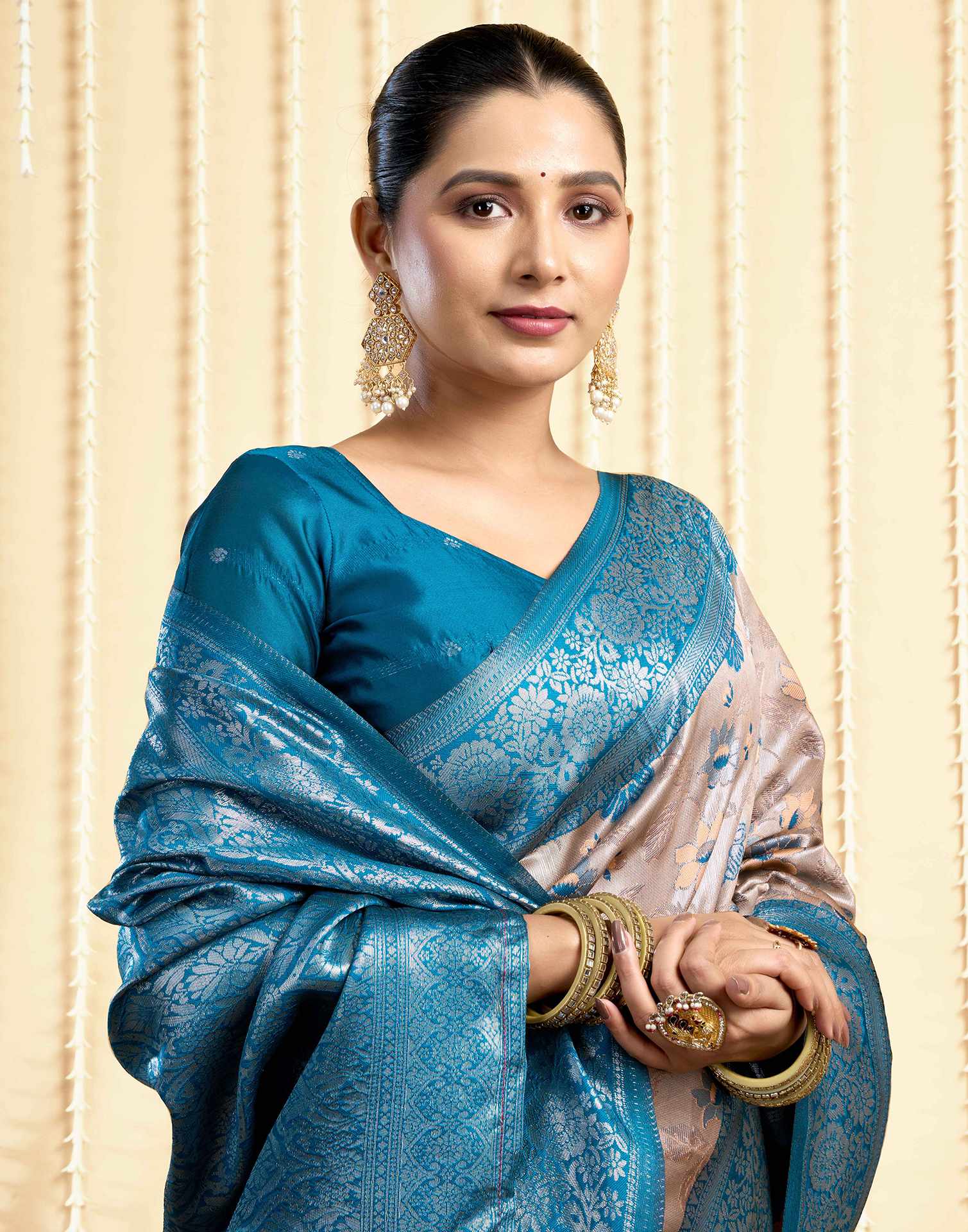Dusty Beige Silk Woven Saree