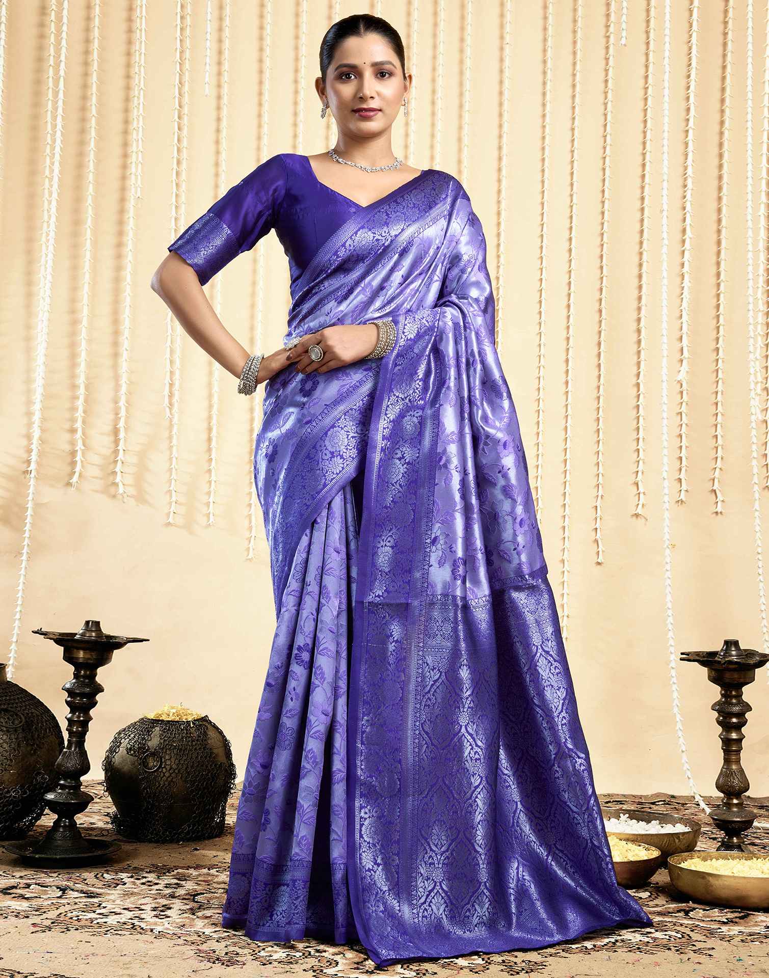 Violet Silk Woven Saree