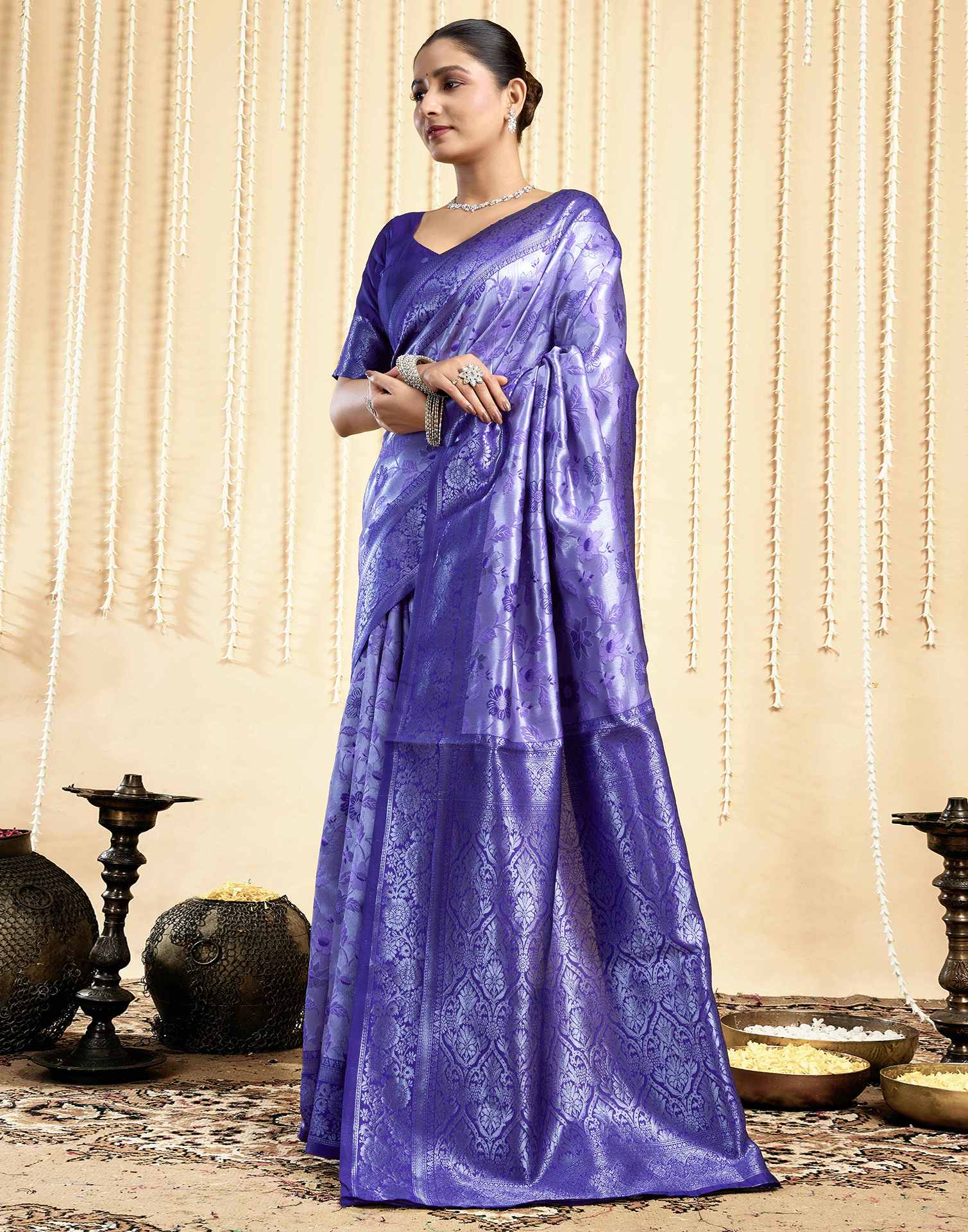 Violet Silk Woven Saree