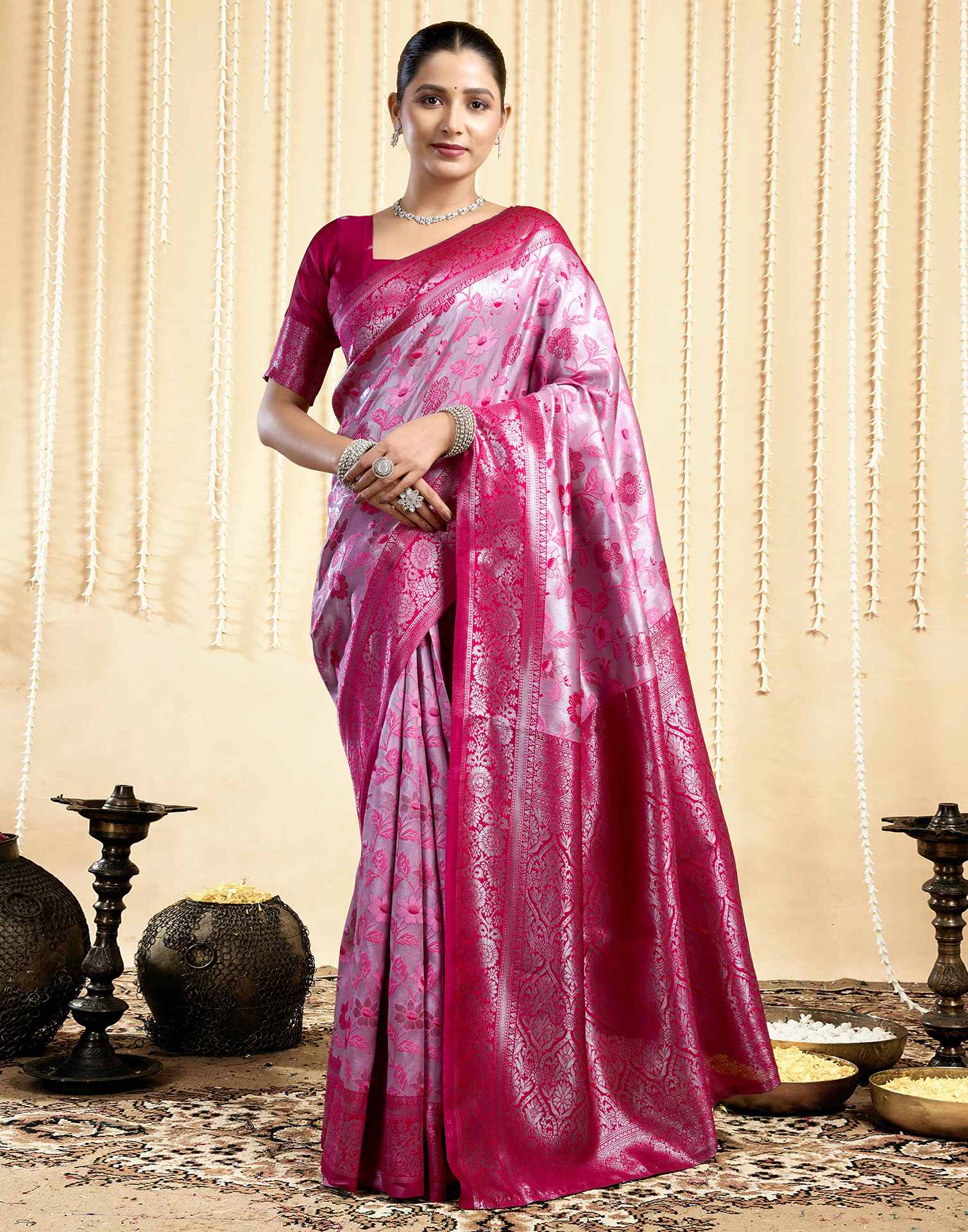 Rani Pink Silk Woven Saree