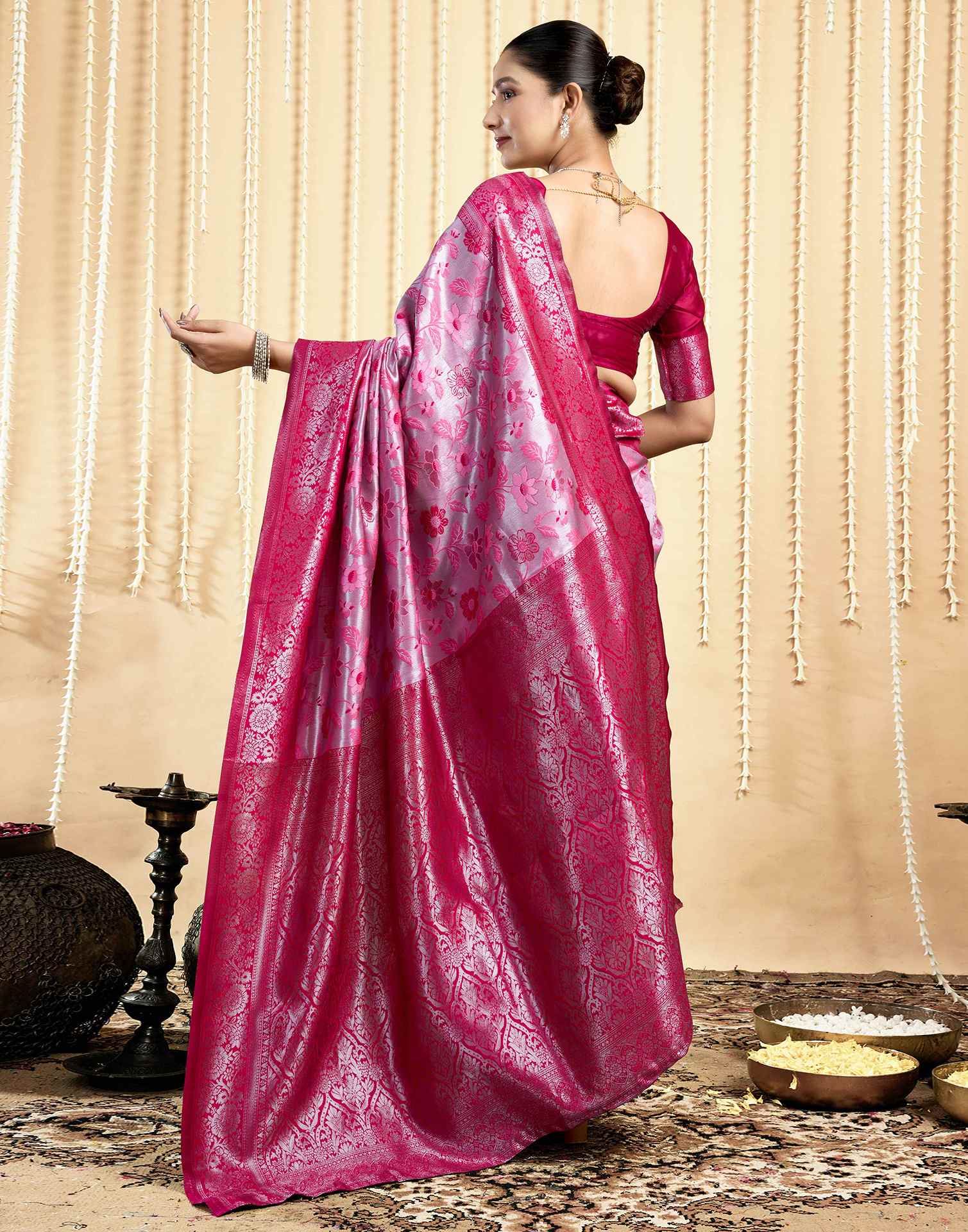 Rani Pink Silk Woven Saree