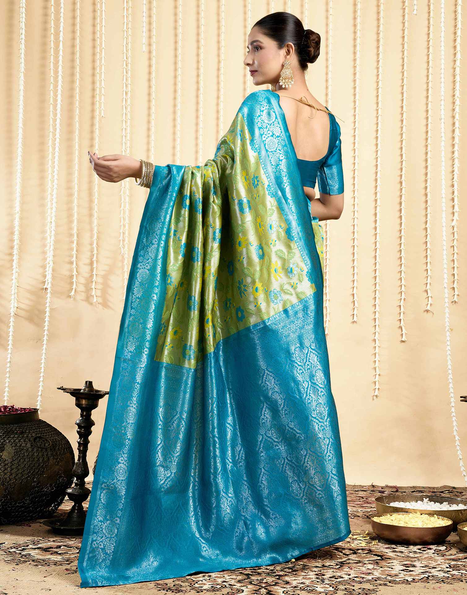 Parrot Green Silk Woven Saree