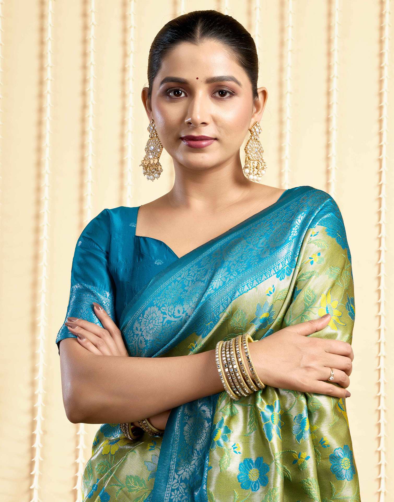 Parrot Green Silk Woven Saree