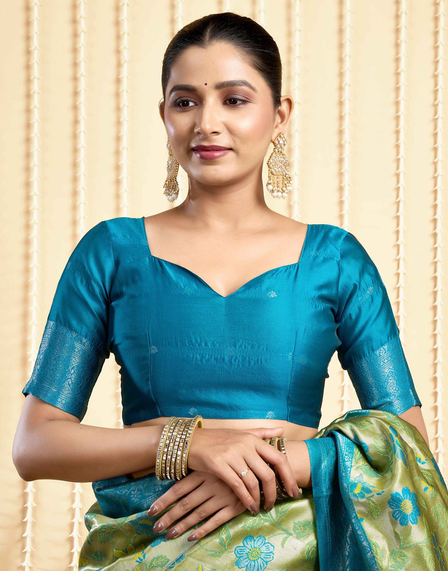 Parrot Green Silk Woven Saree