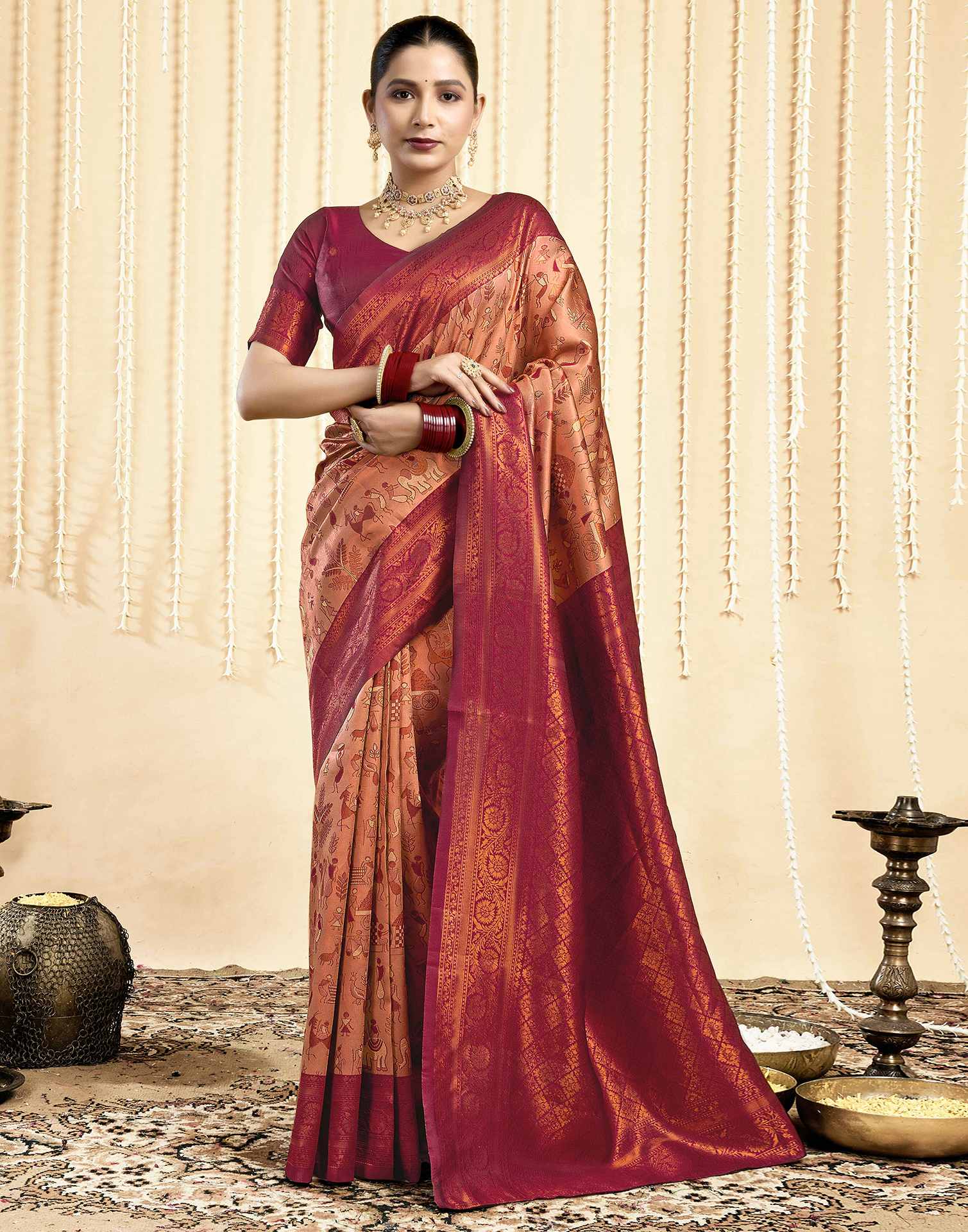 Light Brown Silk Woven Saree
