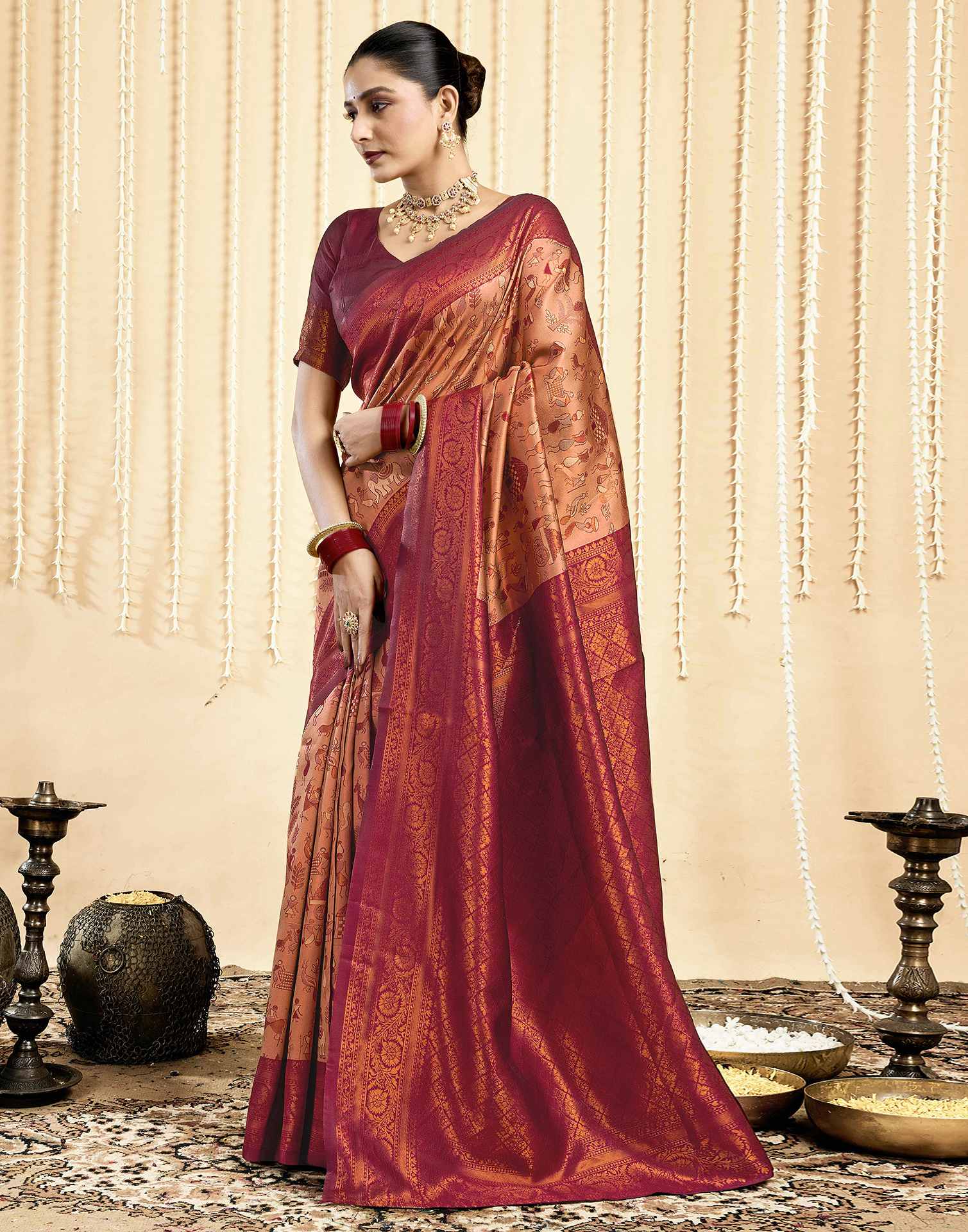 Light Brown Silk Woven Saree