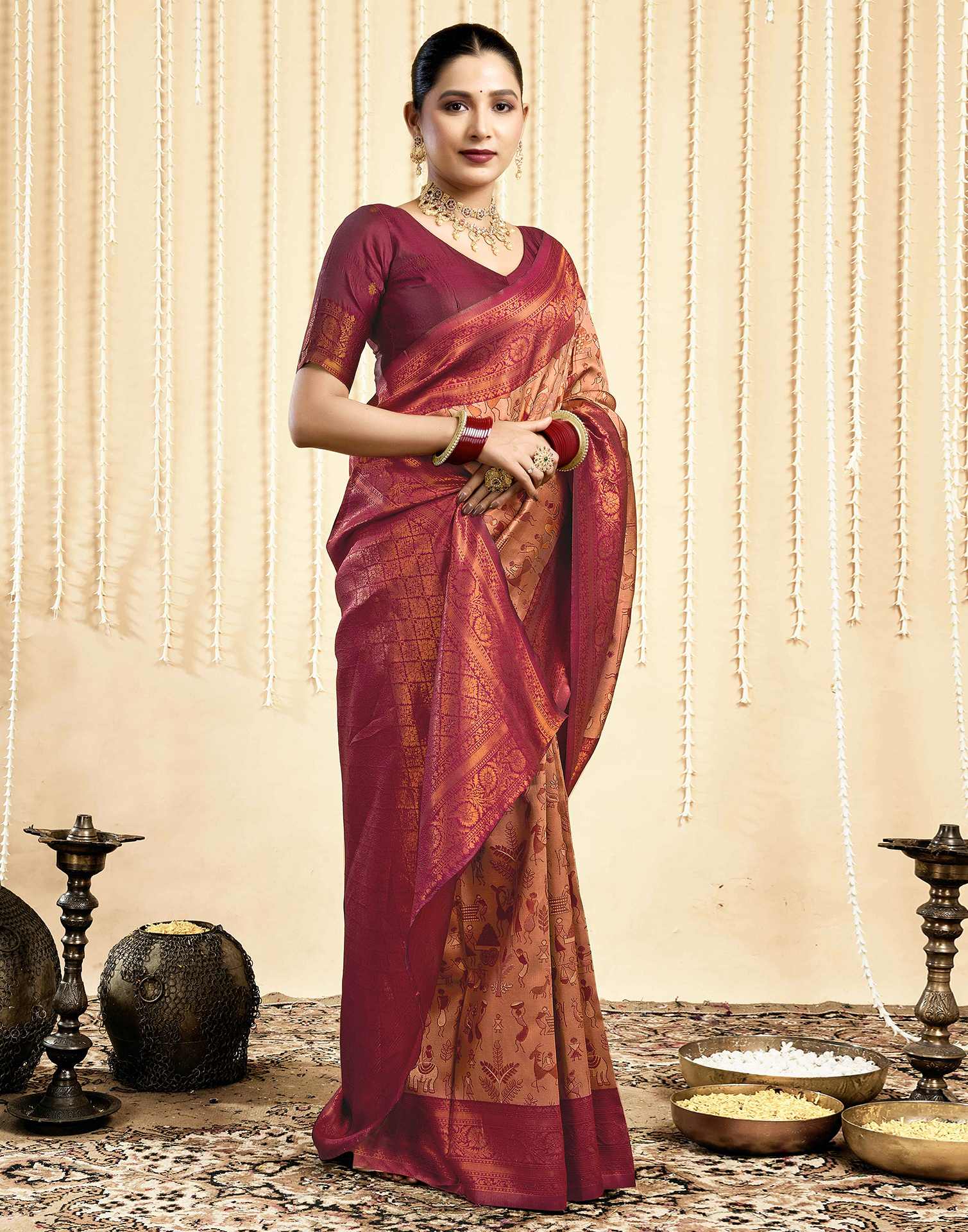 Light Brown Silk Woven Saree