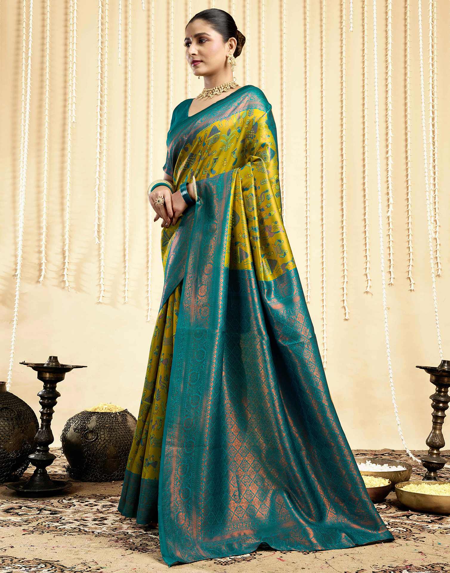 Parrot Green Silk Woven Saree