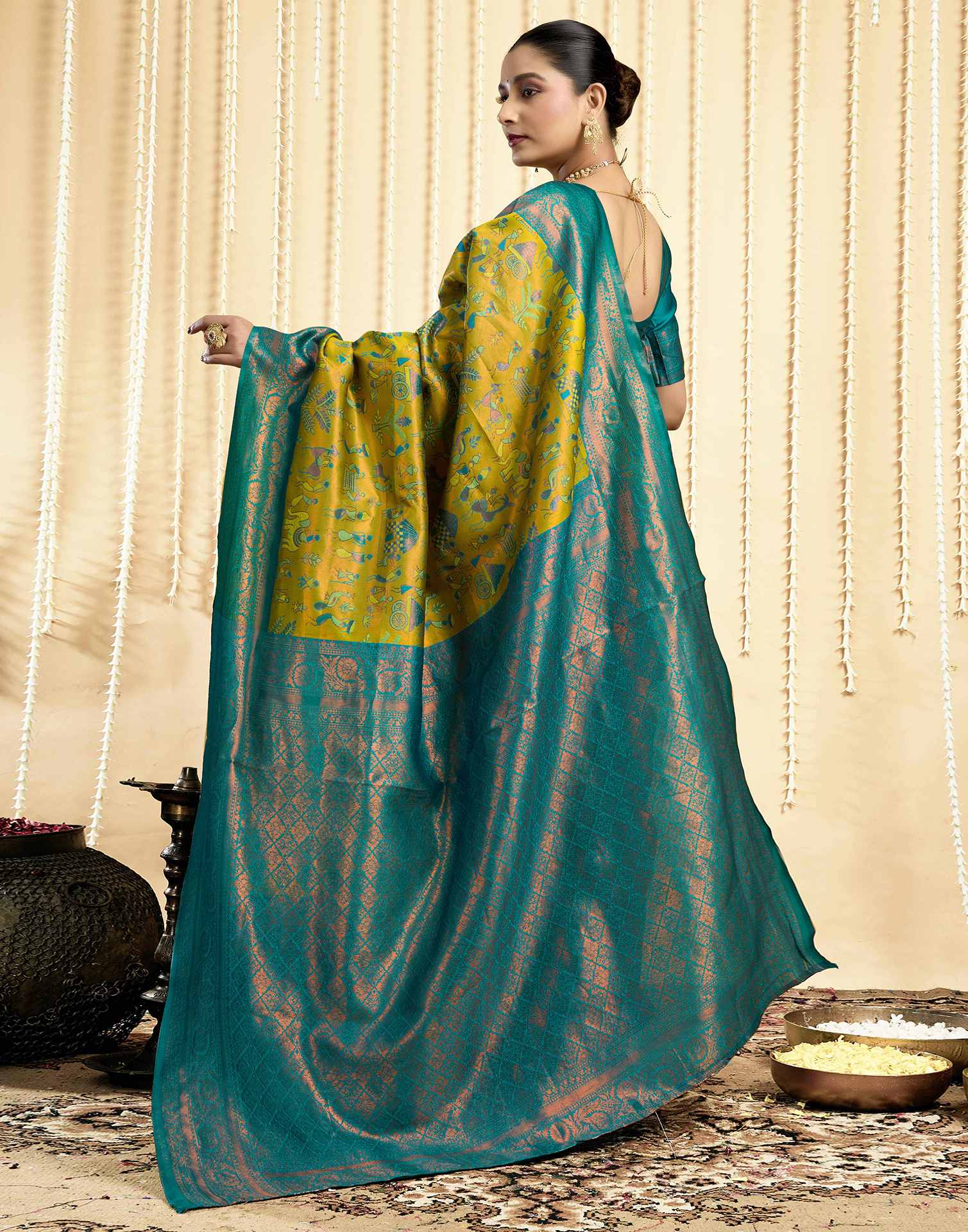 Parrot Green Silk Woven Saree