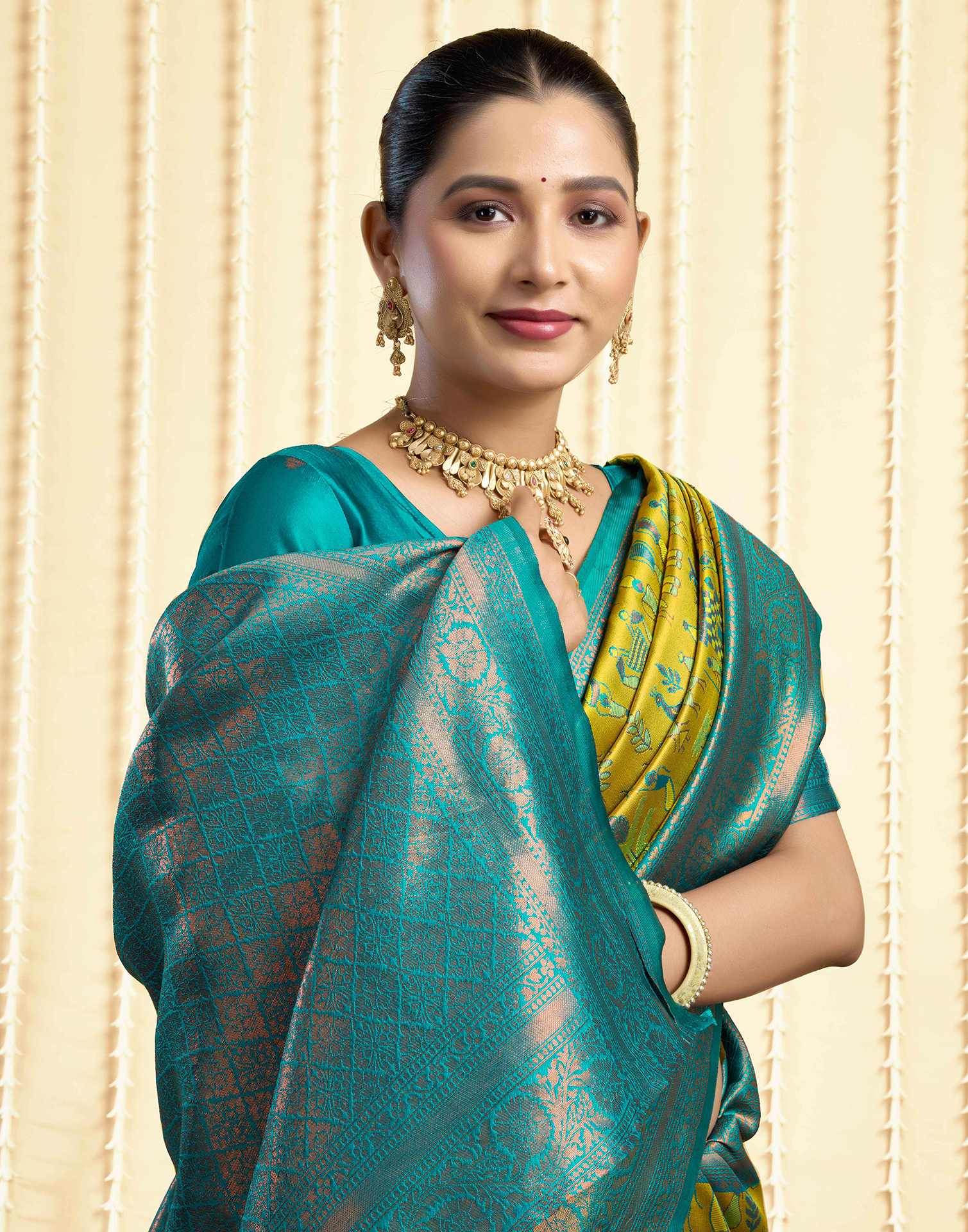 Parrot Green Silk Woven Saree