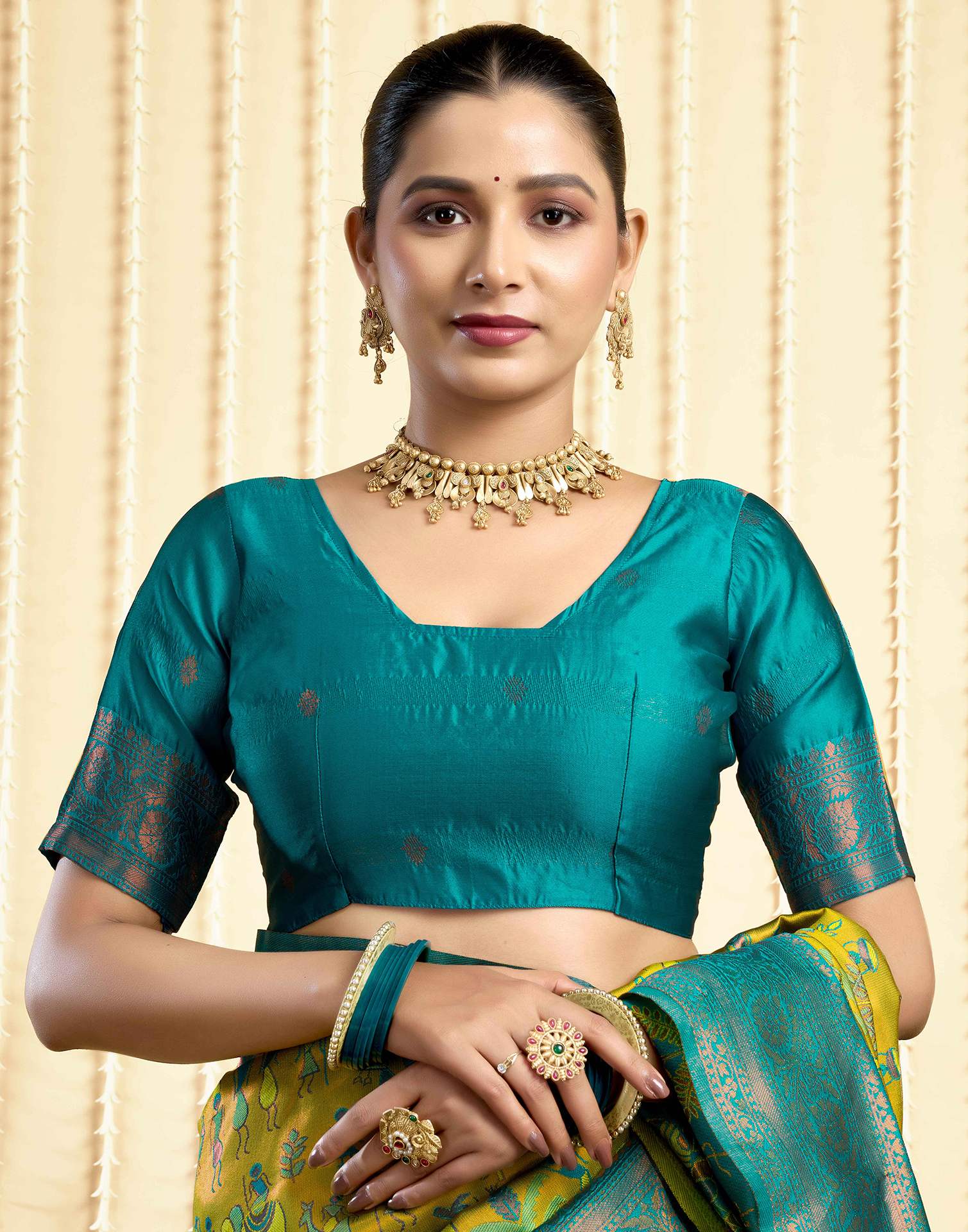 Parrot Green Silk Woven Saree