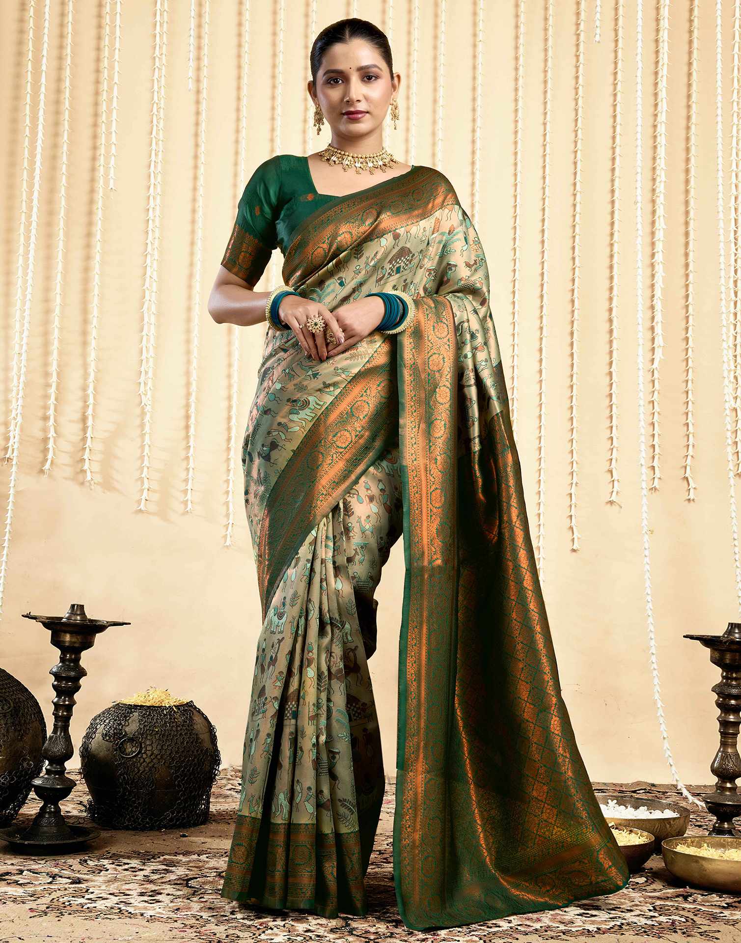 Pista Green Silk Woven Saree