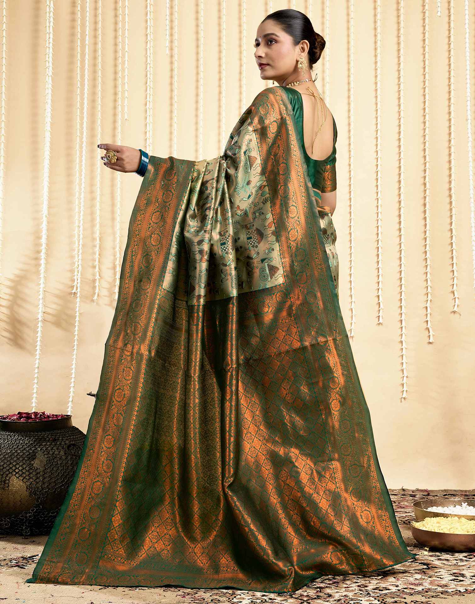 Pista Green Silk Woven Saree
