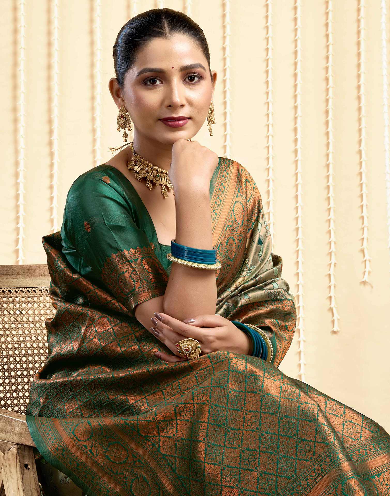 Pista Green Silk Woven Saree
