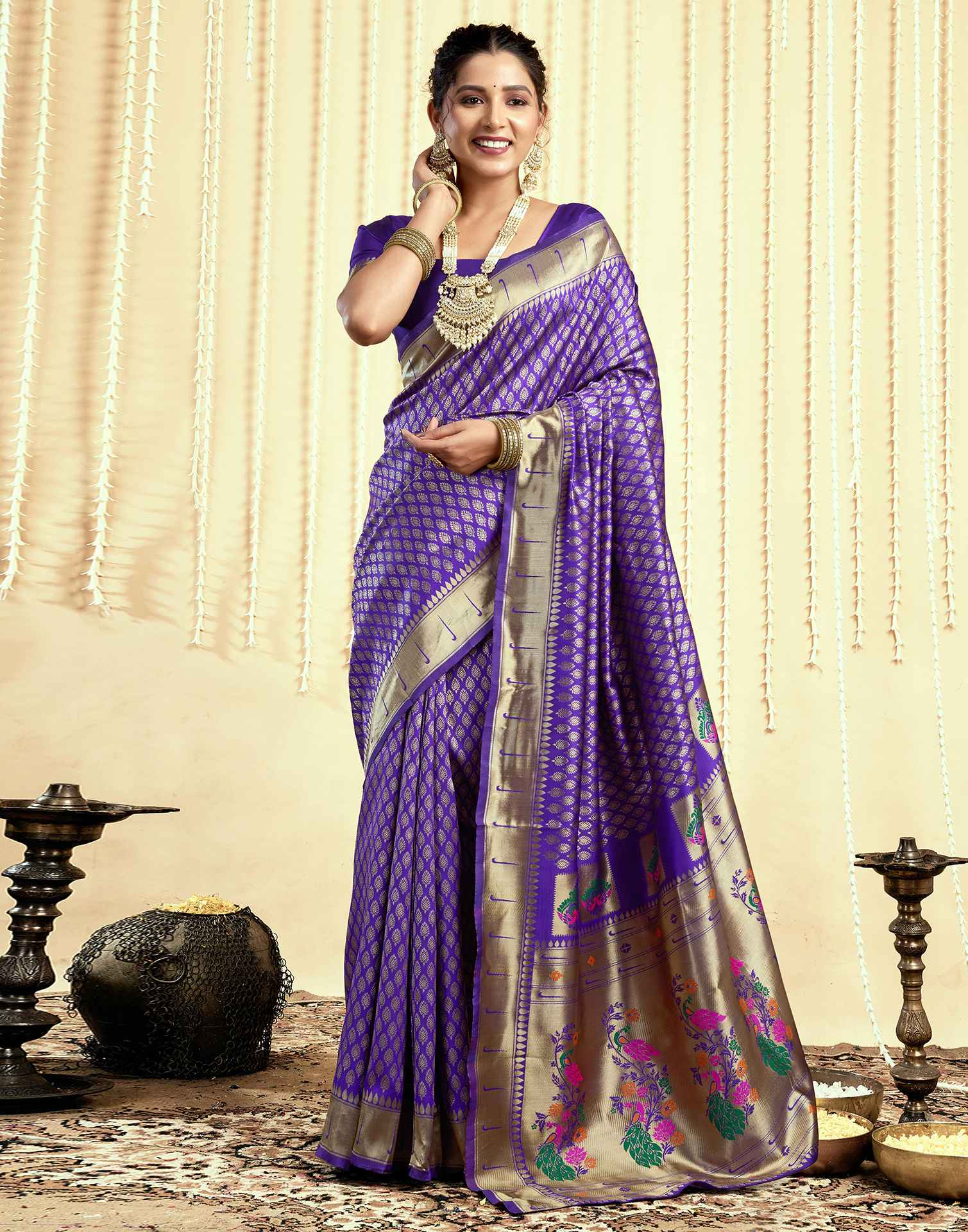 Royal Blue Silk Woven Paithani Saree