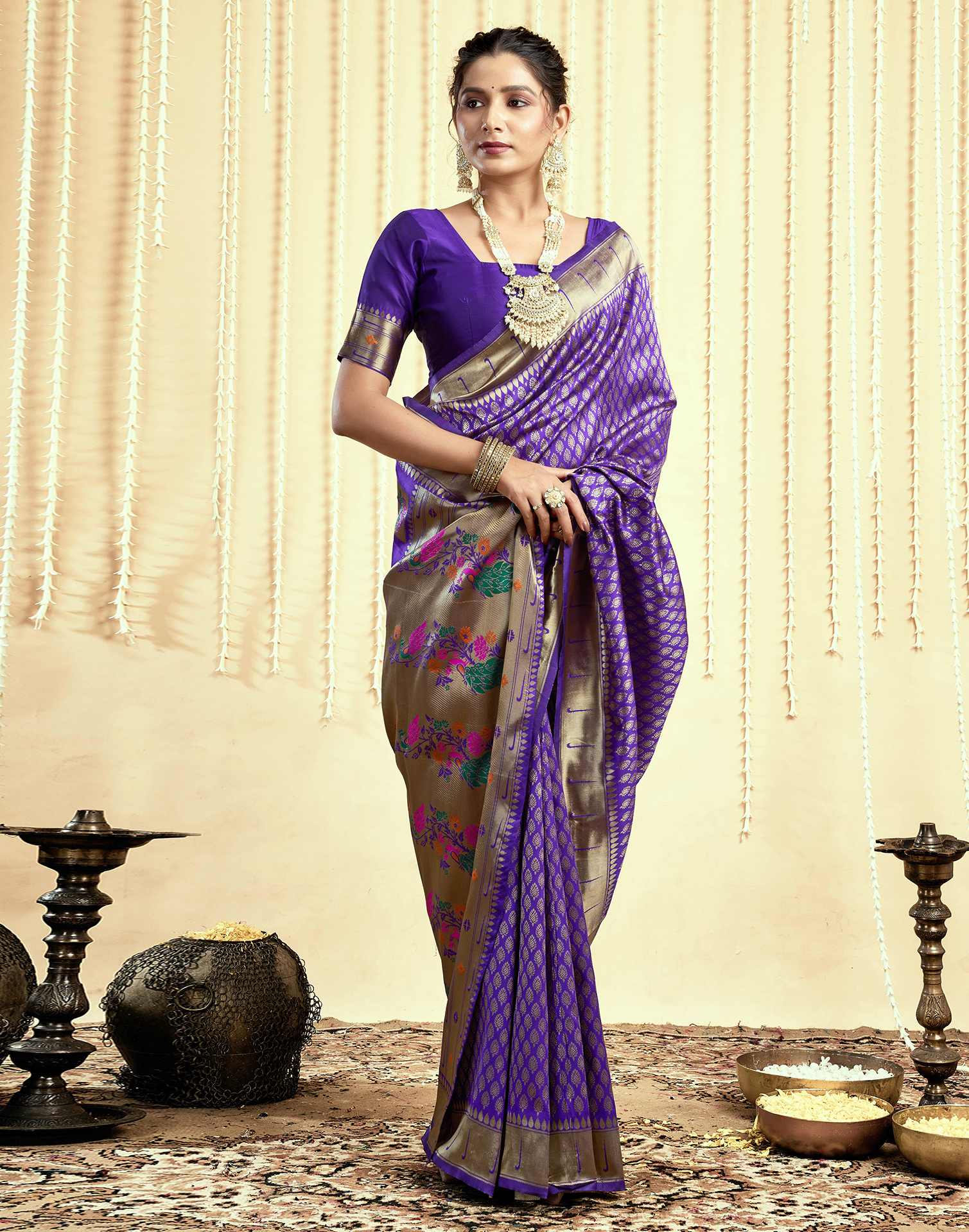 Royal Blue Silk Woven Paithani Saree