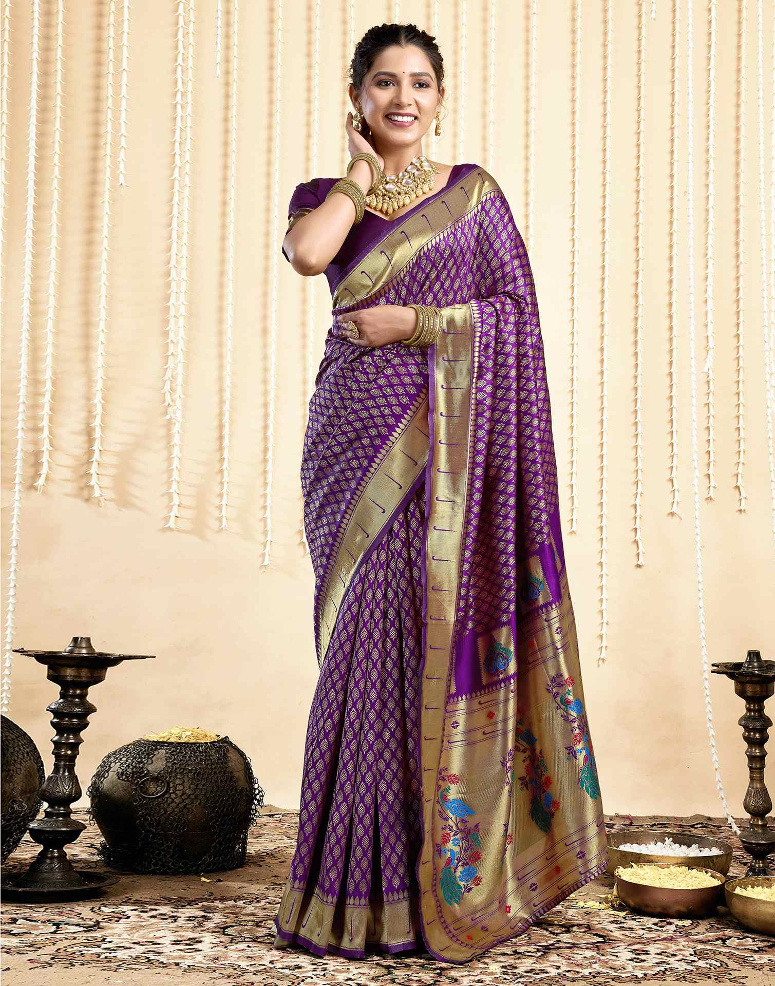 Dark Violet Silk Woven Paithani Saree