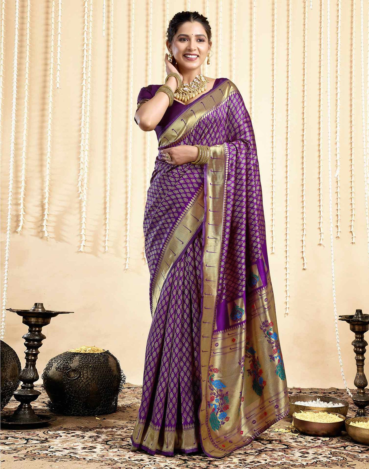 Dark Violet Silk Woven Paithani Saree