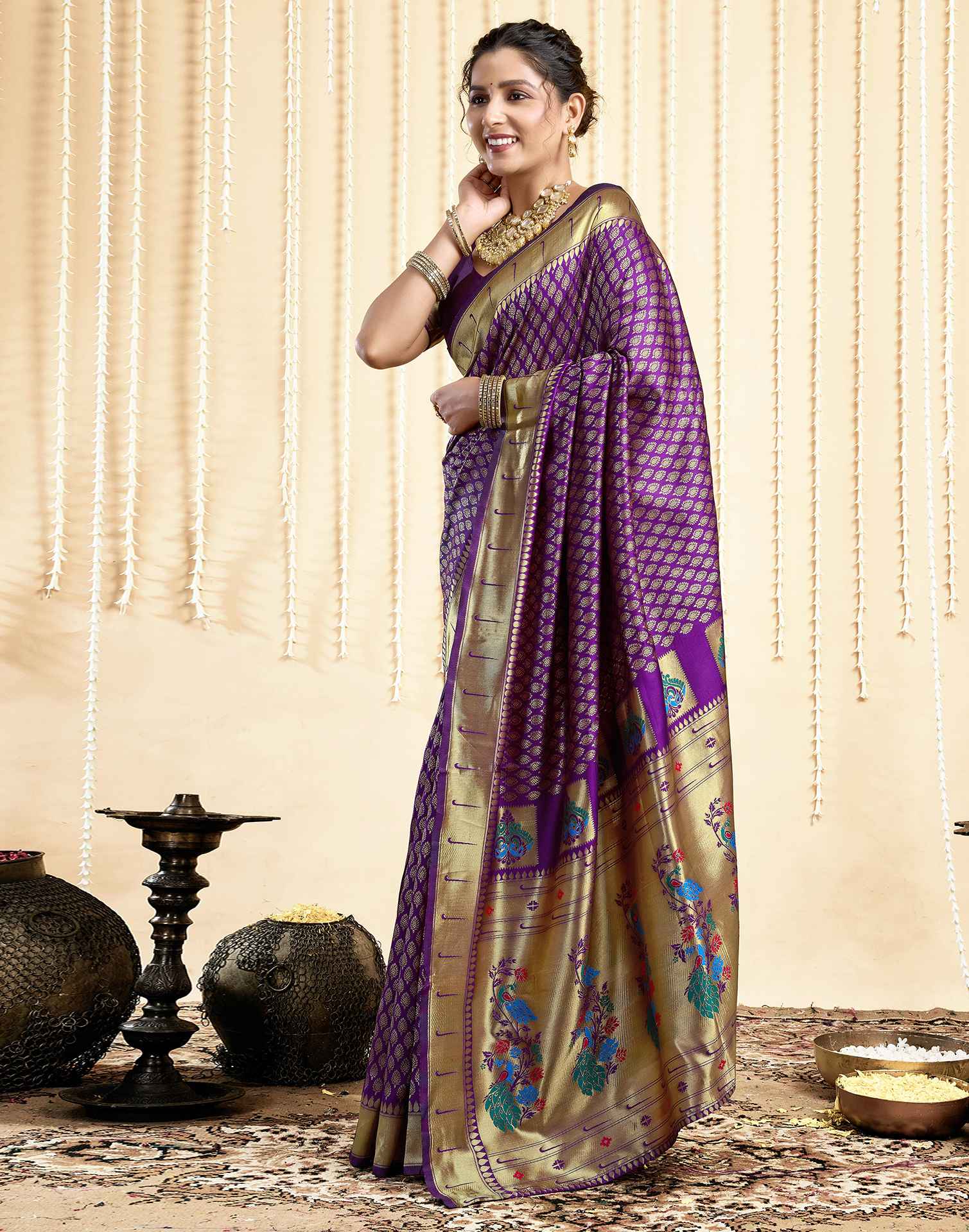 Dark Violet Silk Woven Paithani Saree
