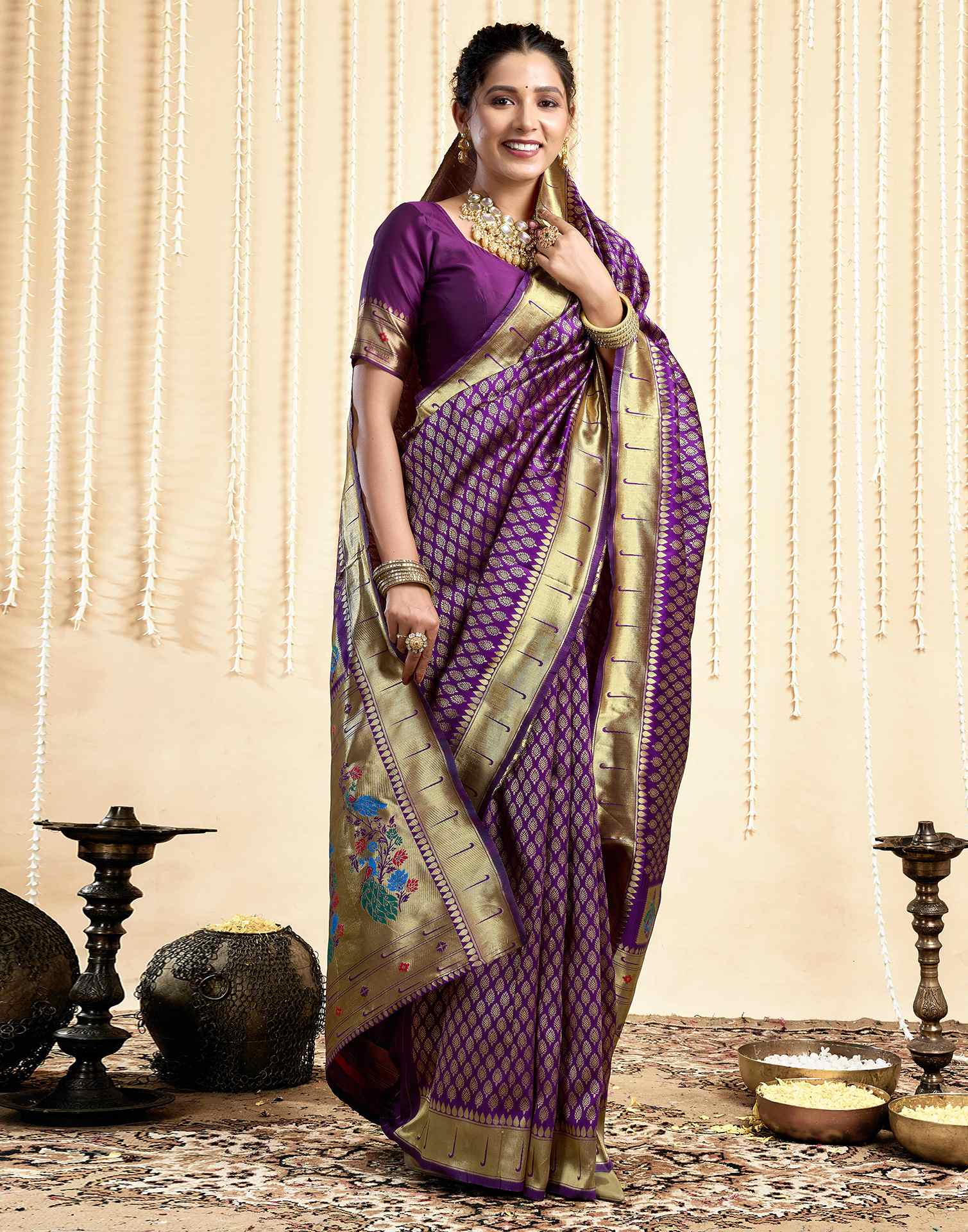 Dark Violet Silk Woven Paithani Saree