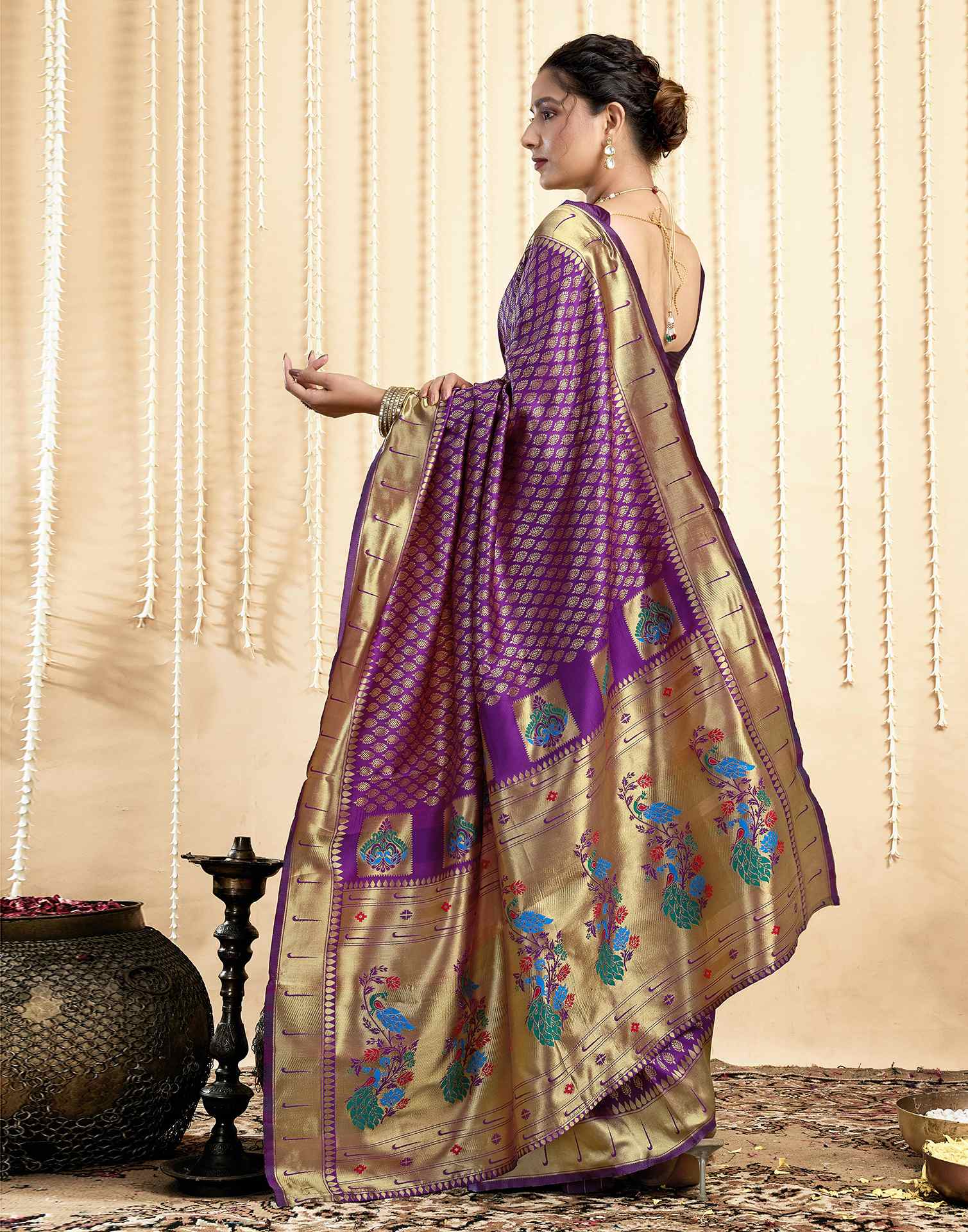 Dark Violet Silk Woven Paithani Saree
